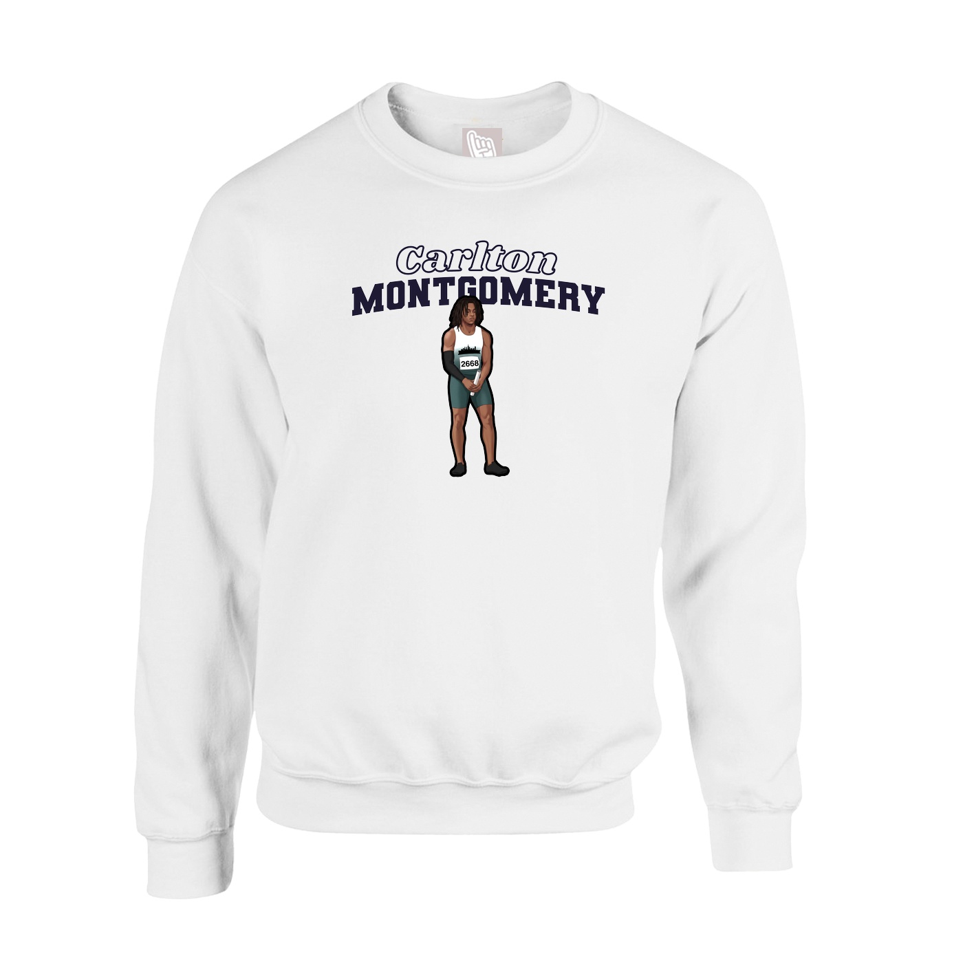 Fleece Crew — Name Arch in White