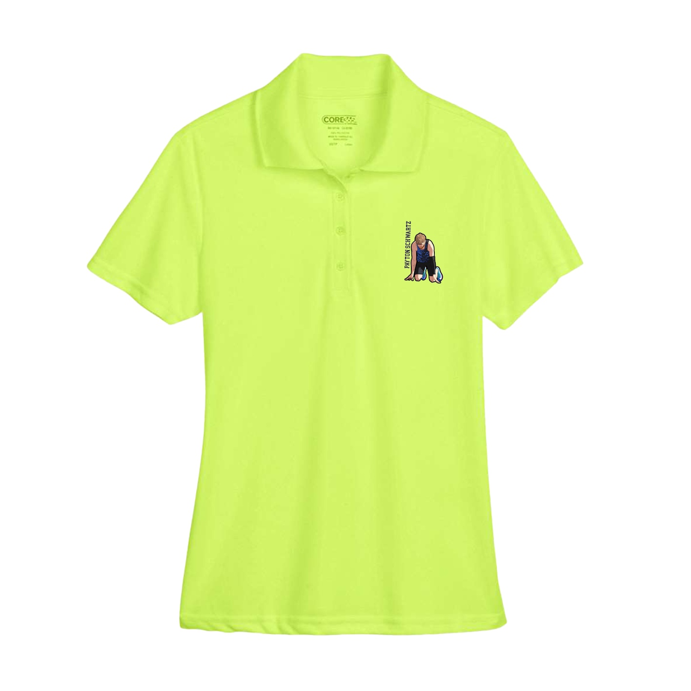 Womens Performance Polo — Name Vertical in Yellow