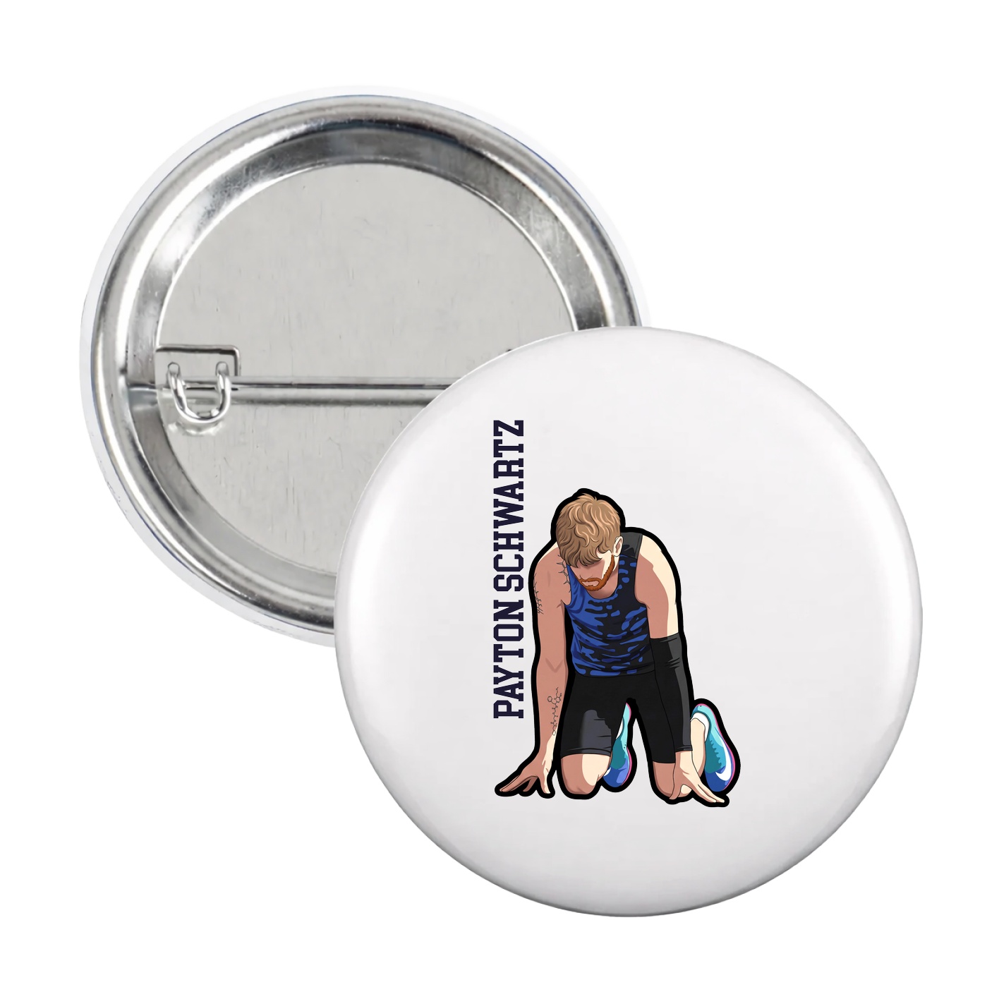 Game Day Button — Name Vertical in White