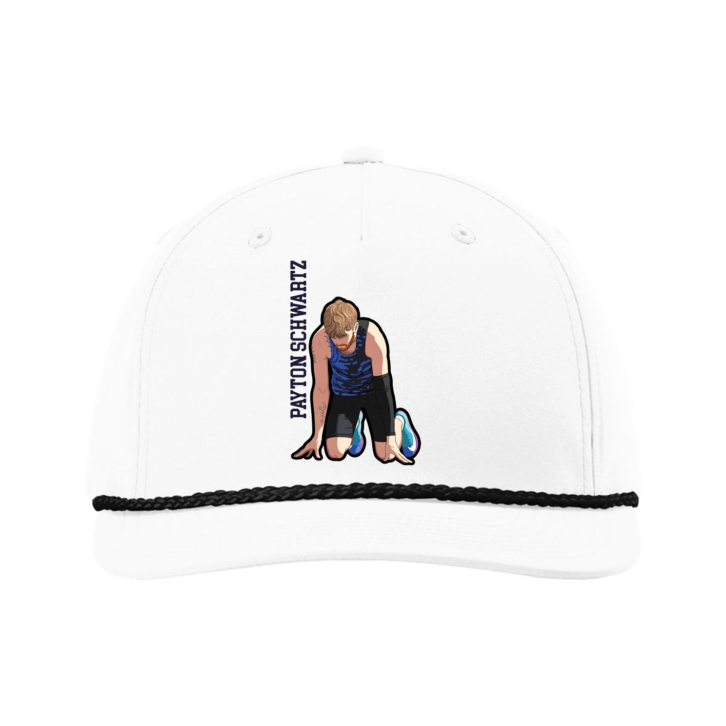 Five-Panel Classic Rope Cap — Name Vertical in White
