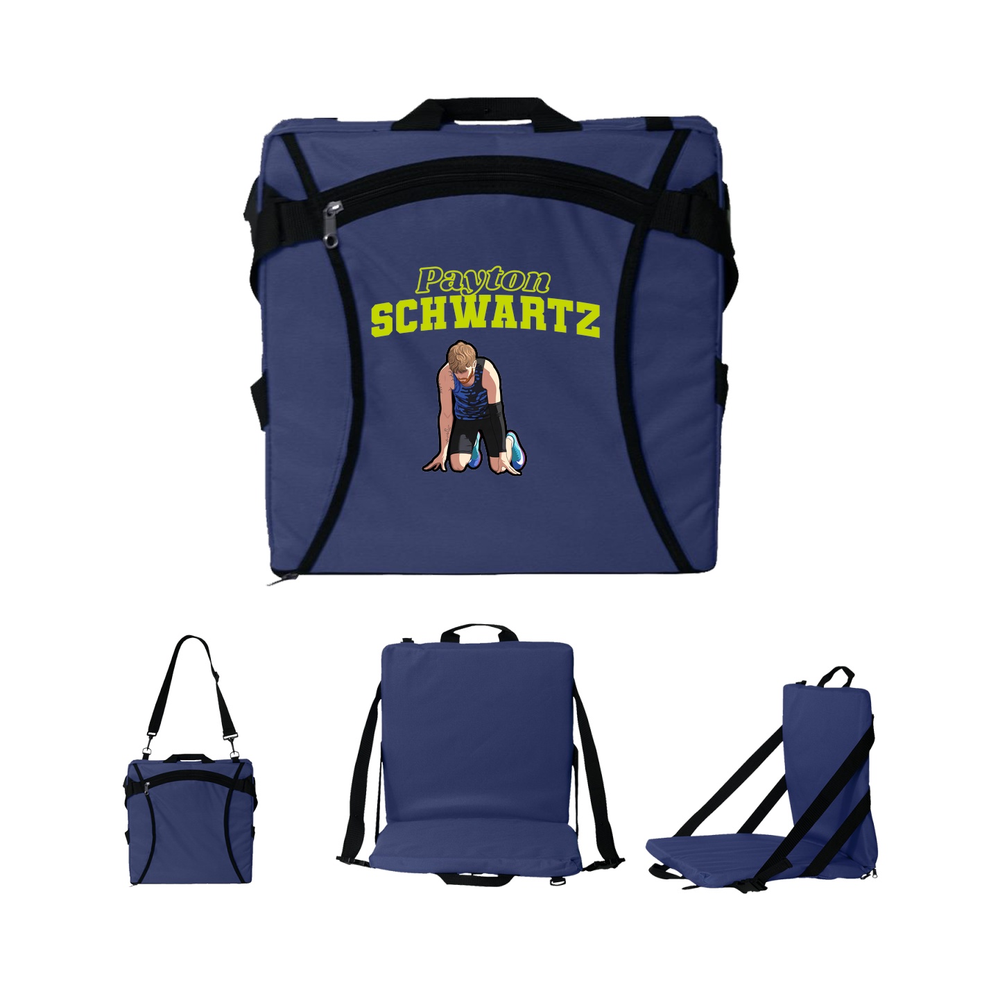 Folding Stadium Seat — Name Arch in Navy