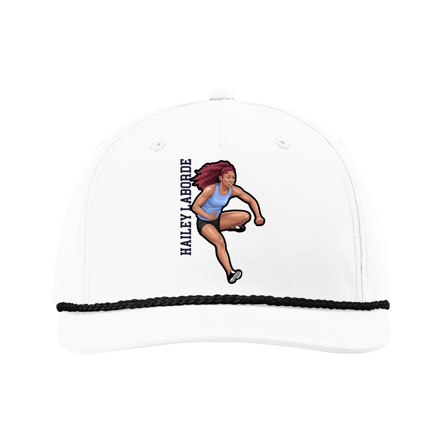 Five-Panel Classic Rope Cap — Name Vertical in White