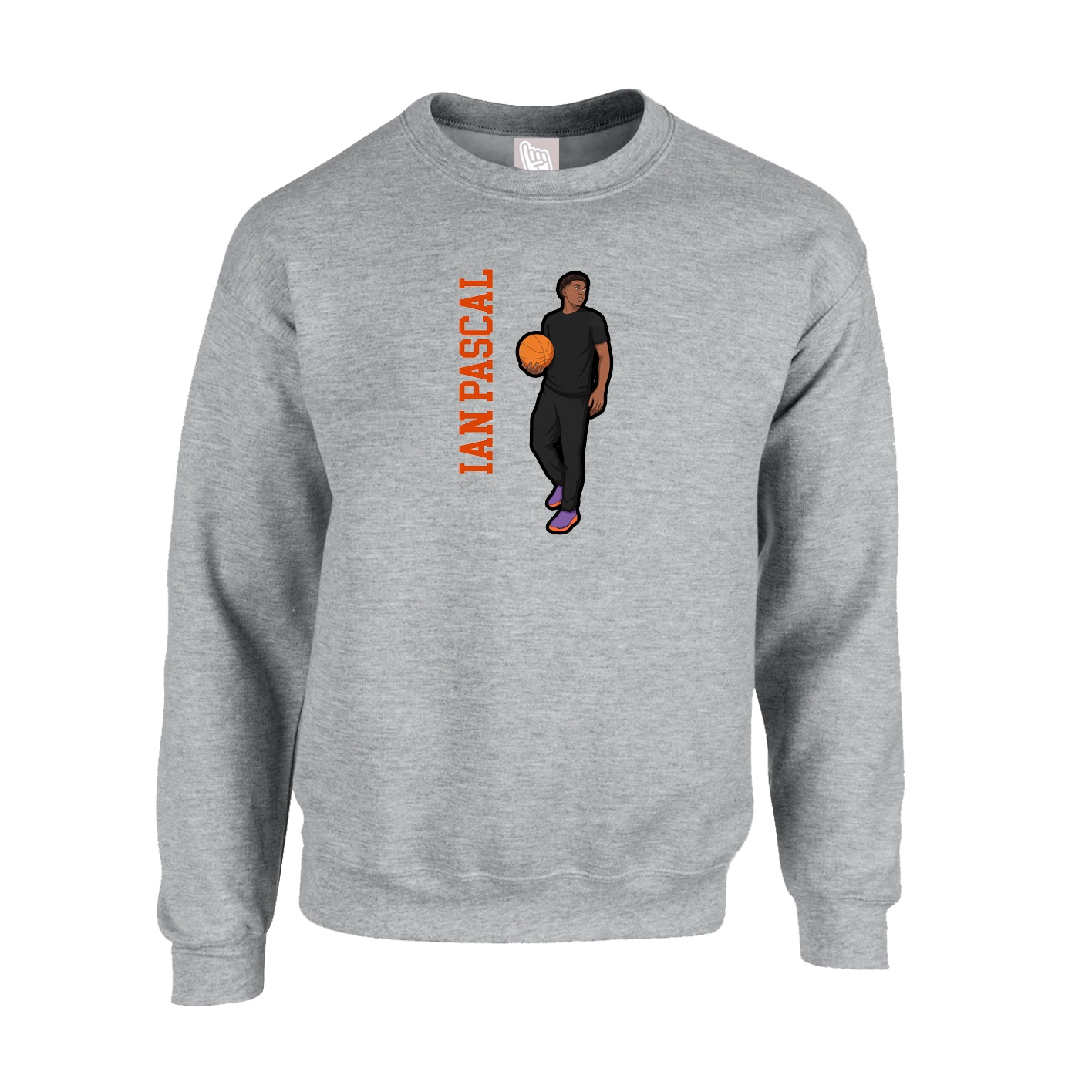 Fleece Crew — Name Vertical in Grey