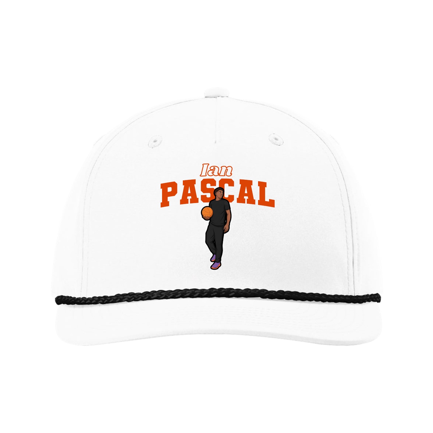 Five-Panel Classic Rope Cap — Name Arch in White