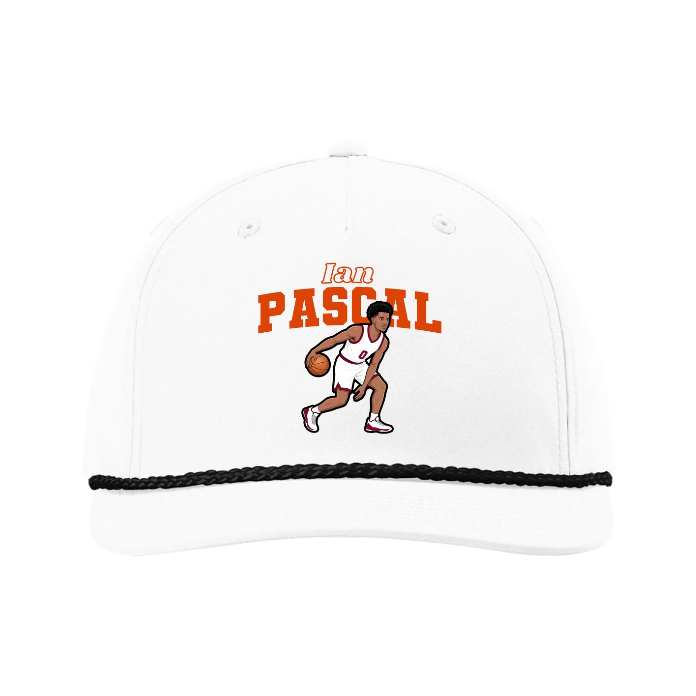 Five-Panel Classic Rope Cap — Name Arch in White