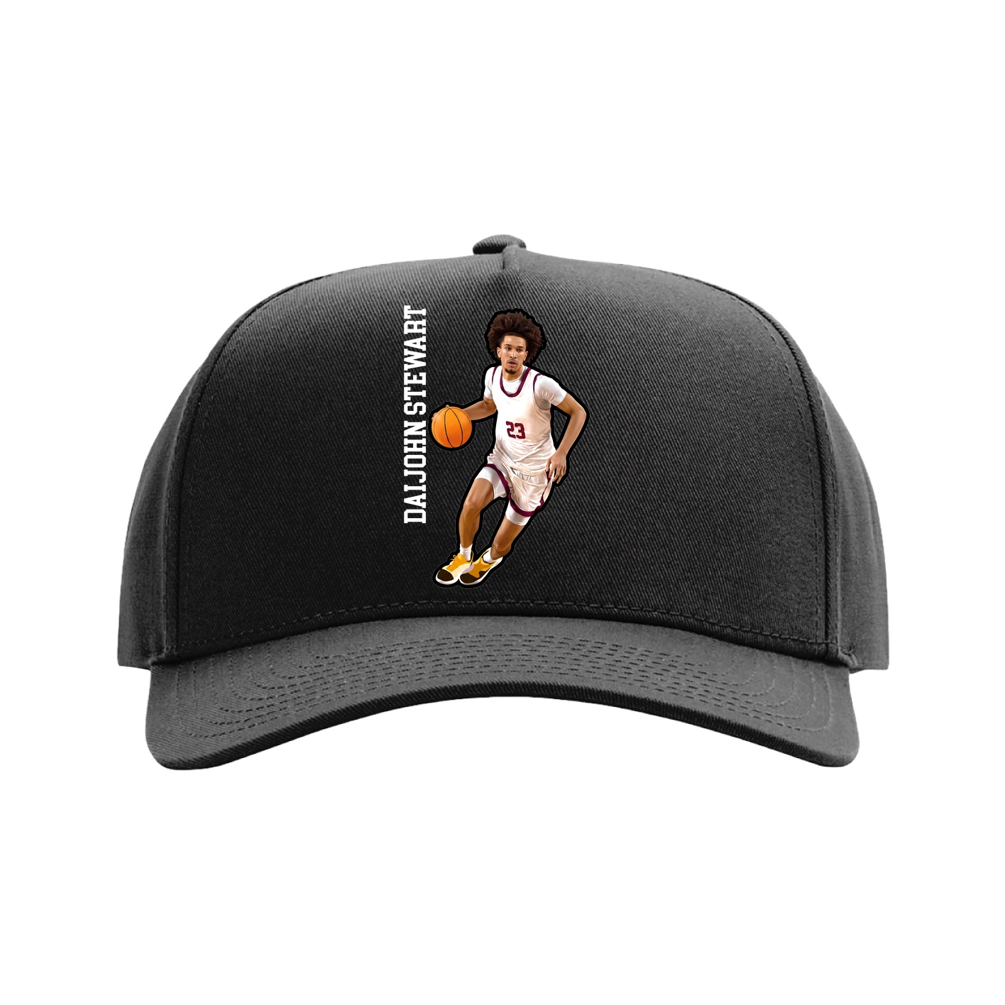 Full Fabric Five-Panel Champ Cap — Name Vertical in Black