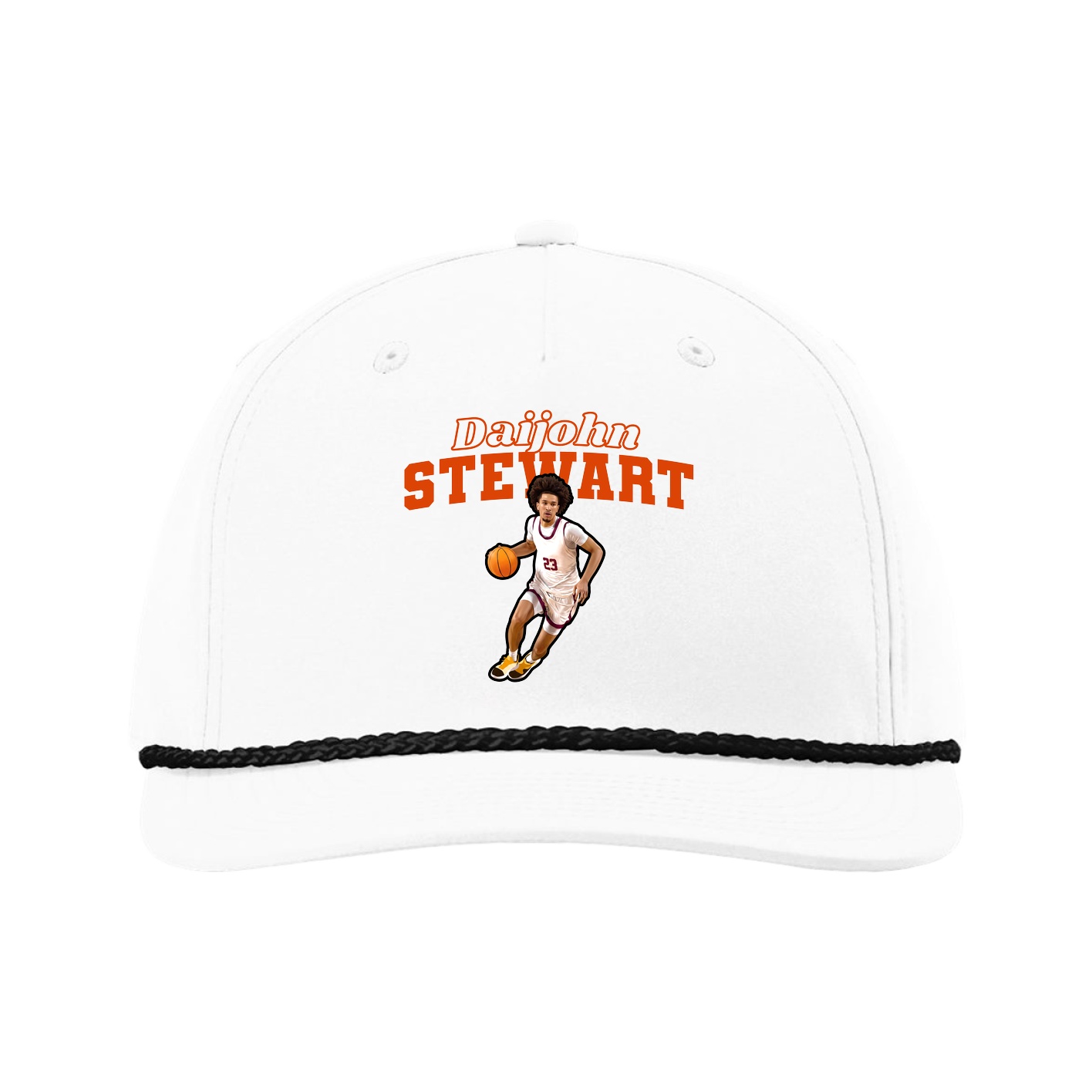 Five-Panel Classic Rope Cap — Name Arch in White