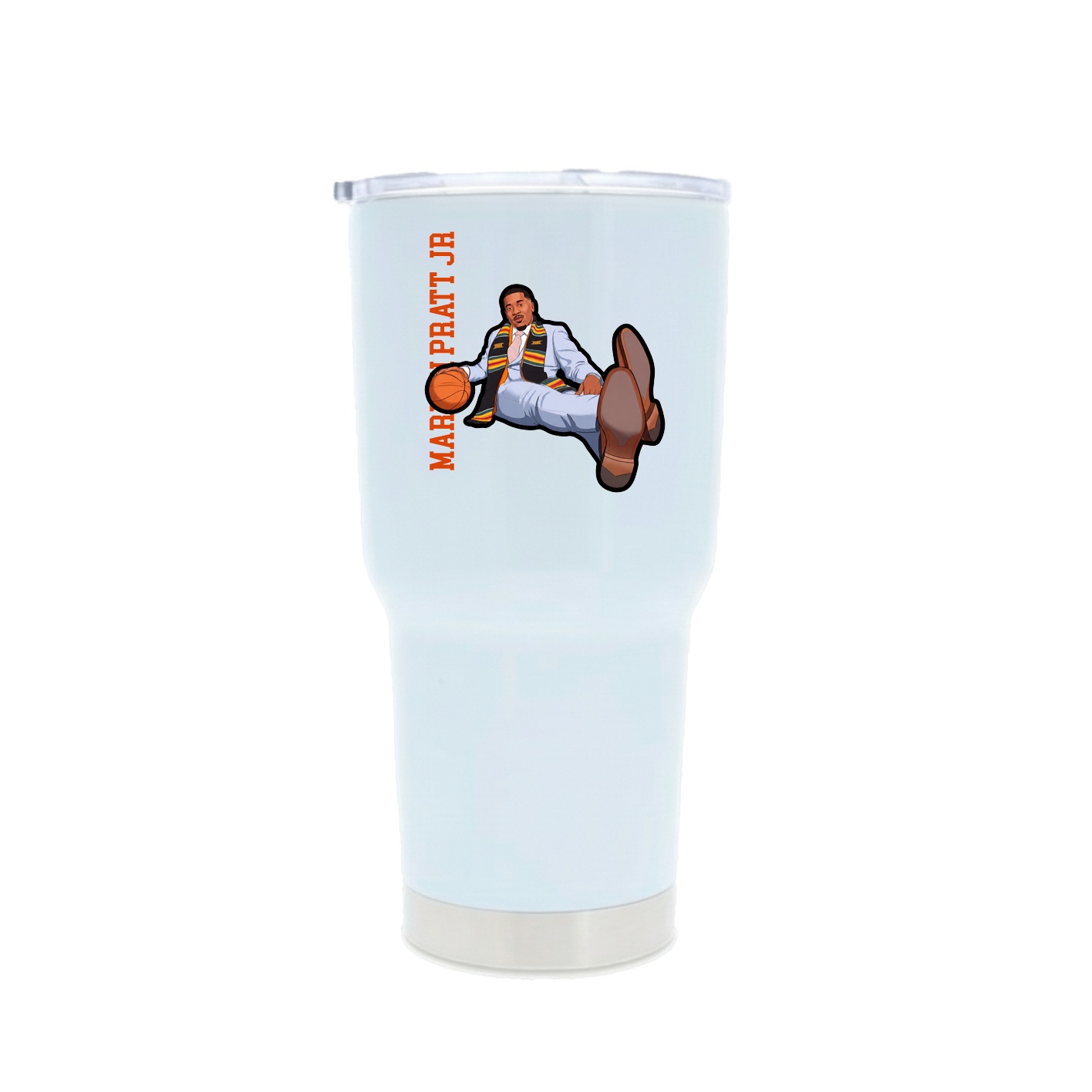 30oz Stainless Steel Tumbler — Name Vertical in White