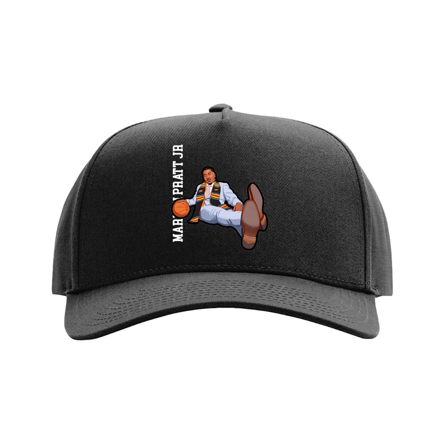Full Fabric Five-Panel Champ Cap — Name Vertical in Black