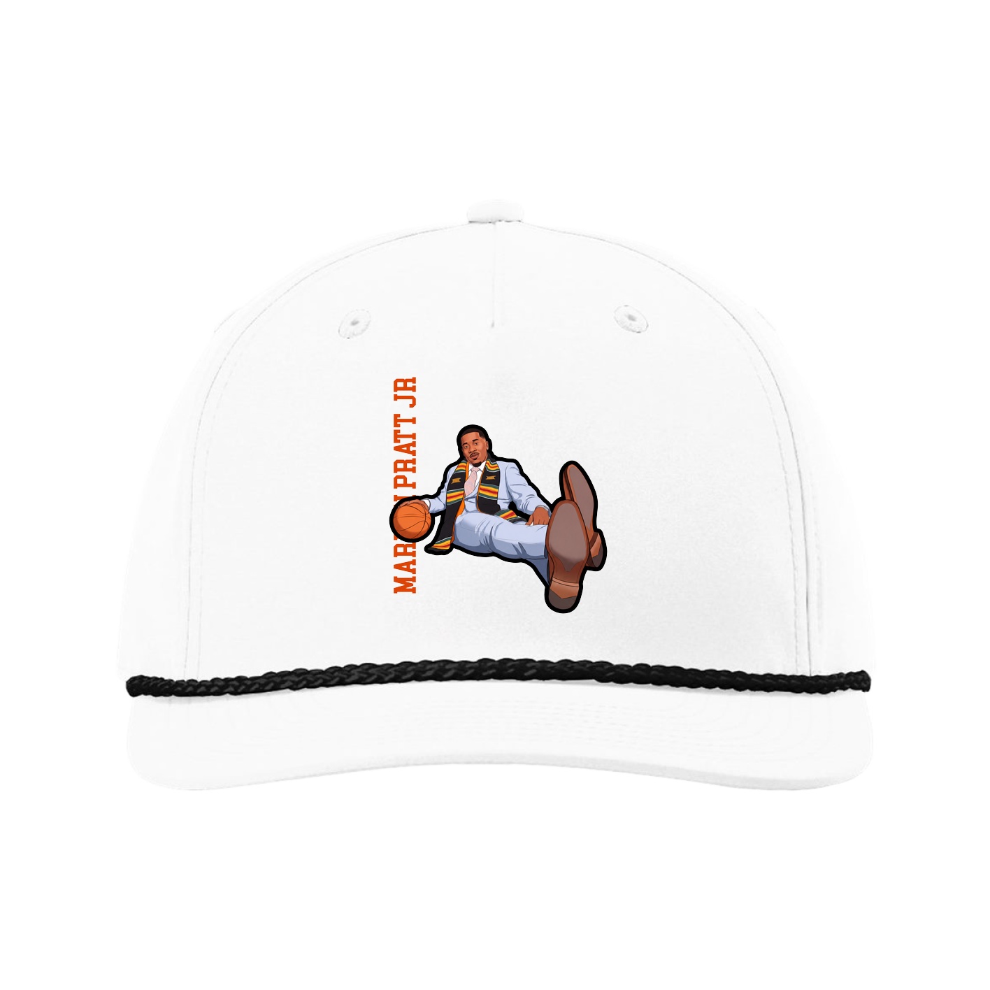 Five-Panel Classic Rope Cap — Name Vertical in White