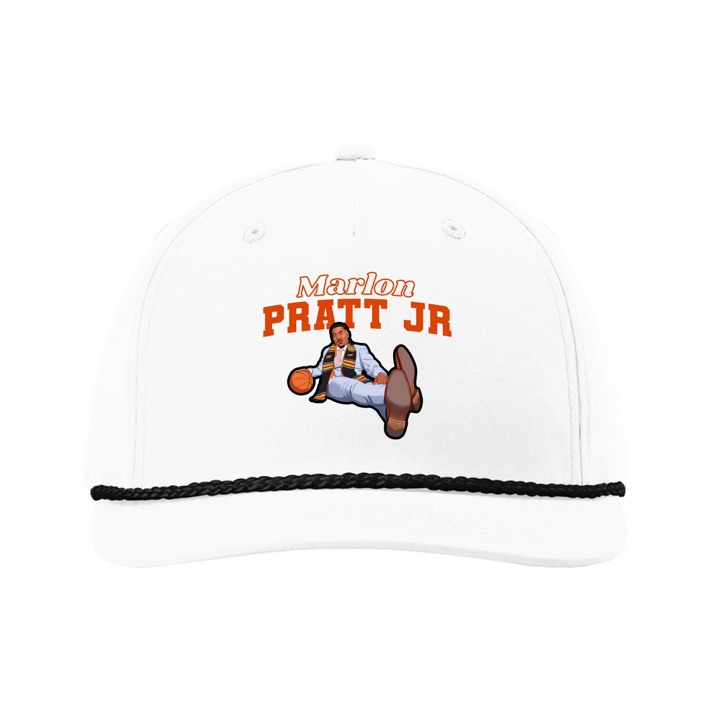 Five-Panel Classic Rope Cap — Name Arch in White