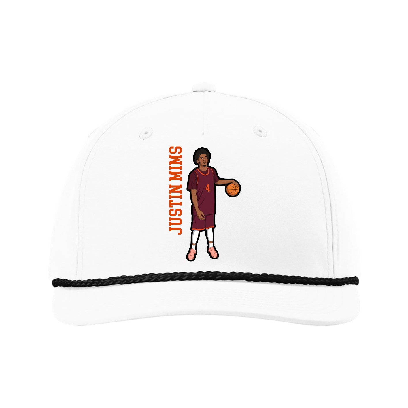 Five-Panel Classic Rope Cap — Name Vertical in White