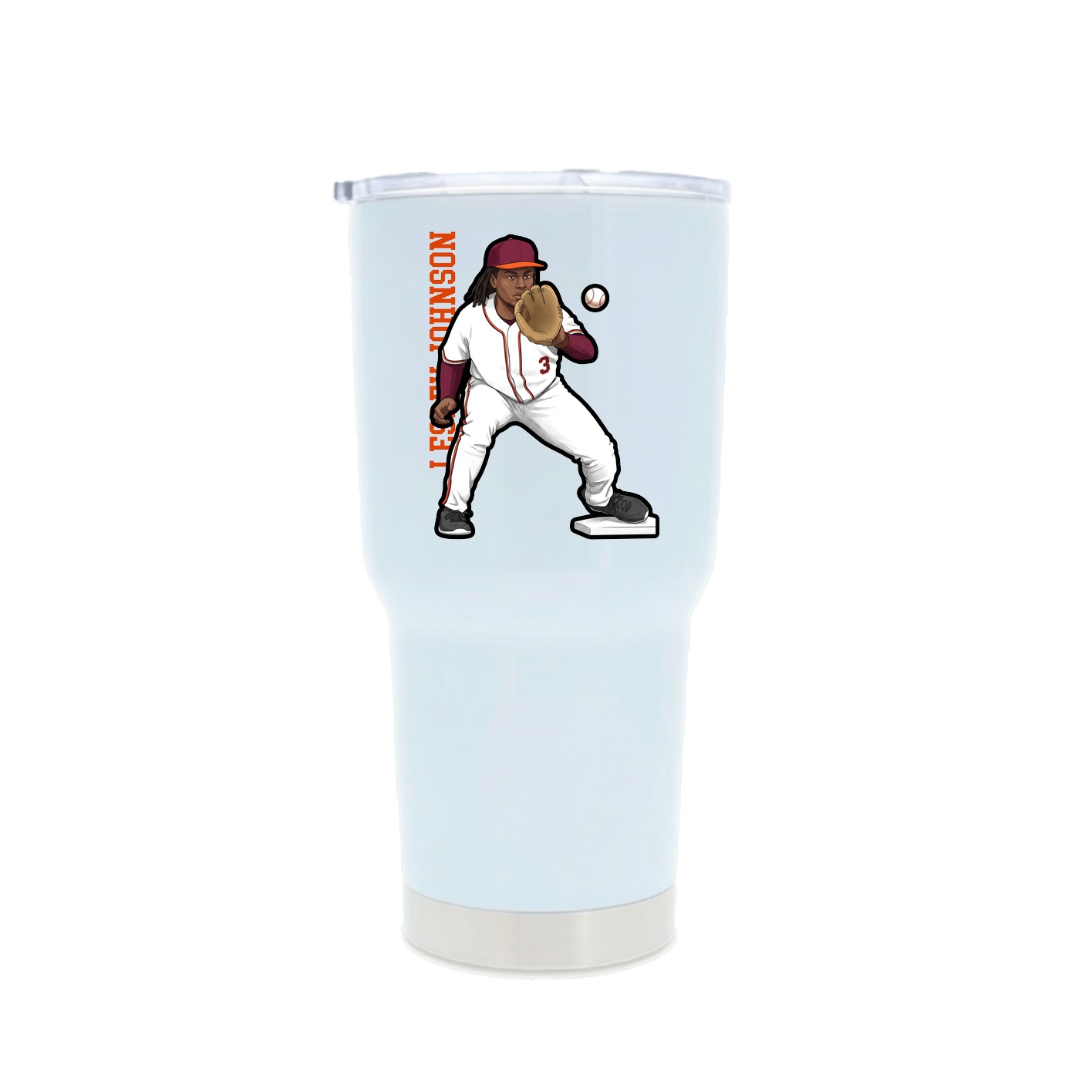 30oz Stainless Steel Tumbler — Name Vertical in White