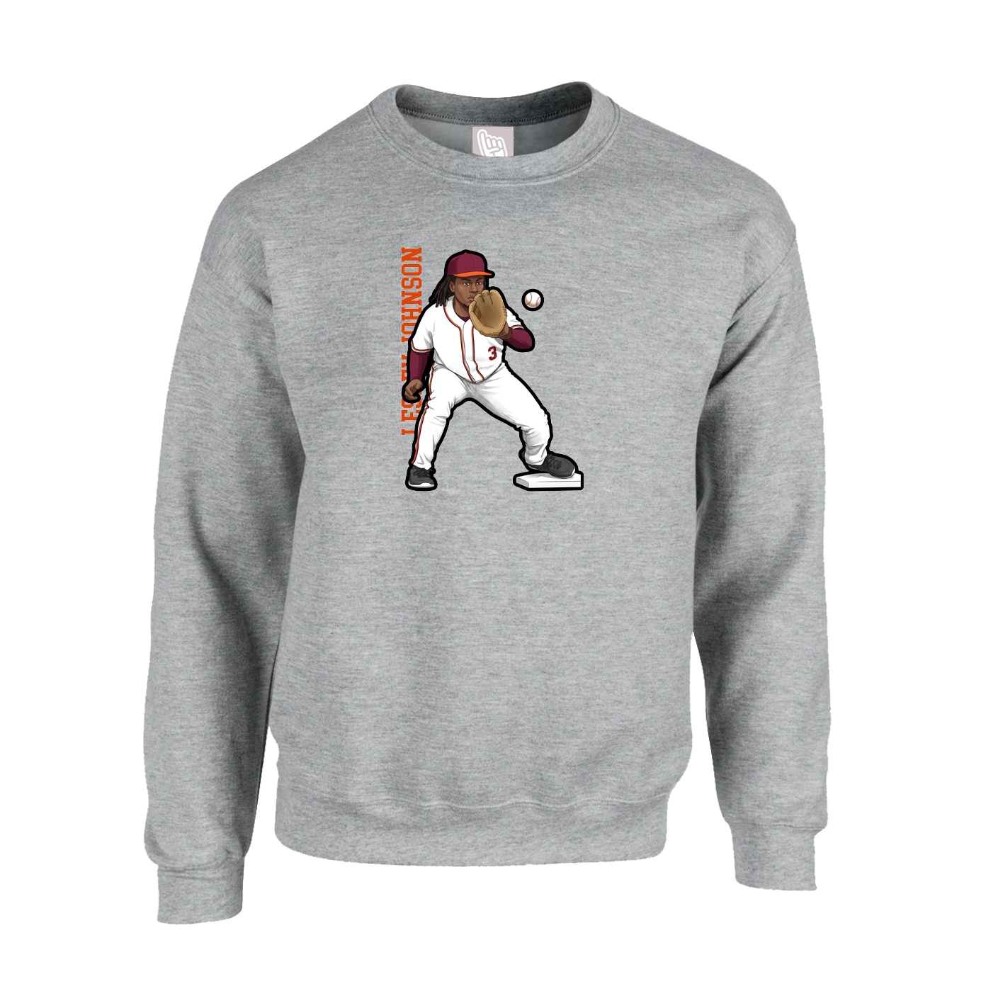 Fleece Crew — Name Vertical in Grey