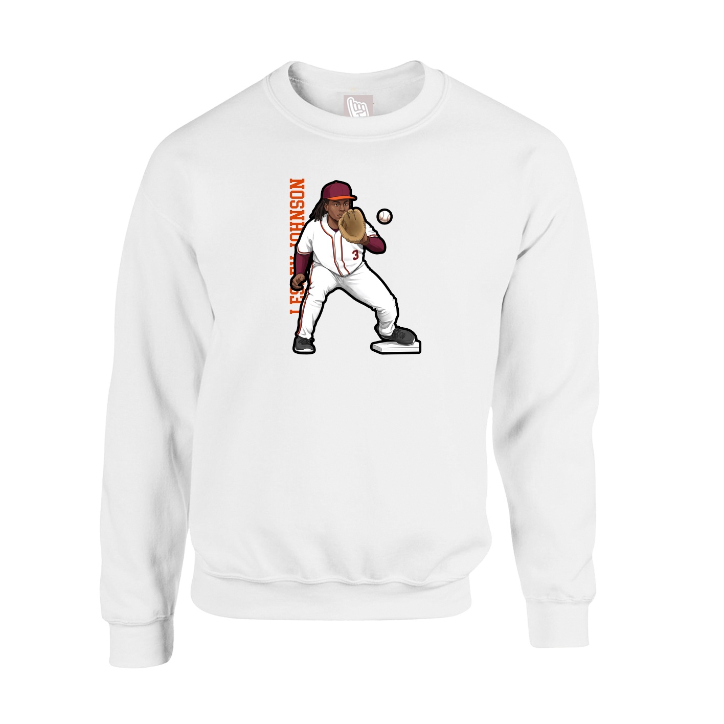 Fleece Crew — Name Vertical in White