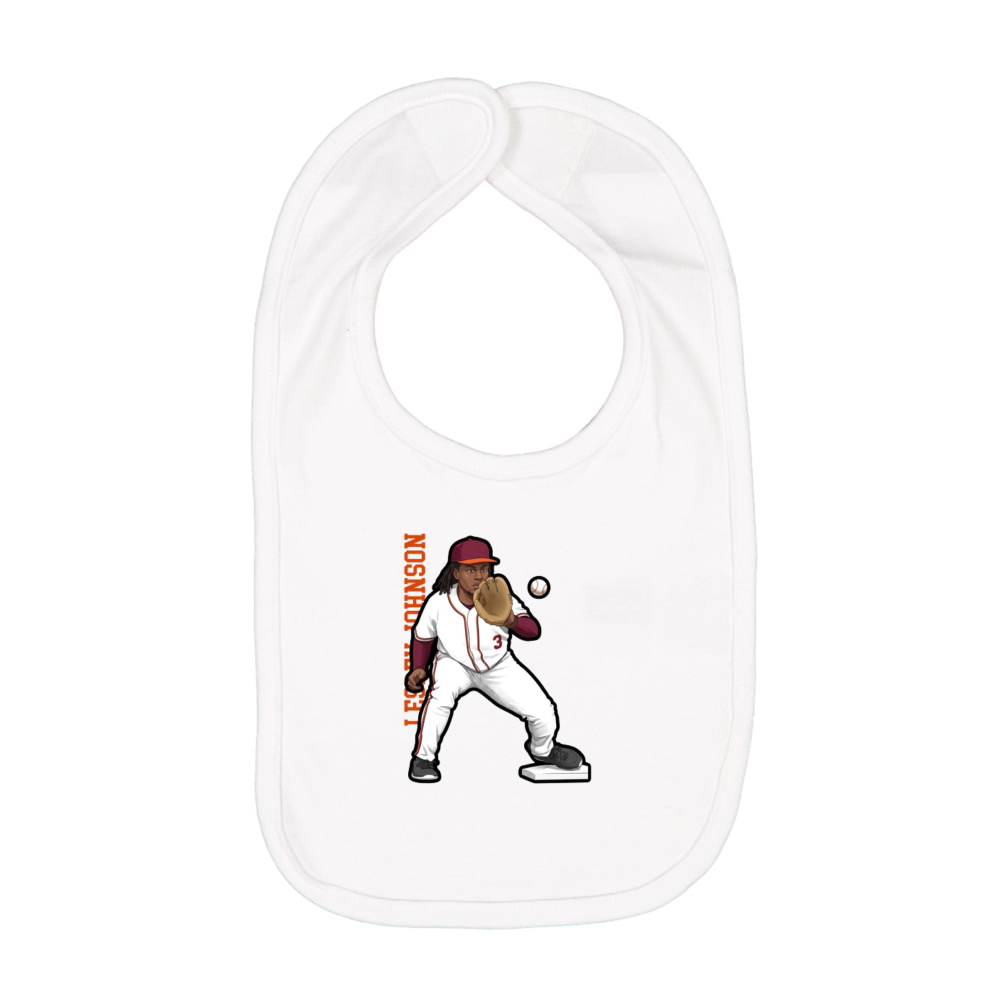 Infant Bib — Name Vertical in White