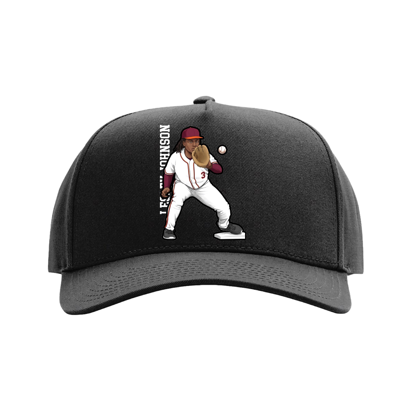 Full Fabric Five-Panel Champ Cap — Name Vertical in Black