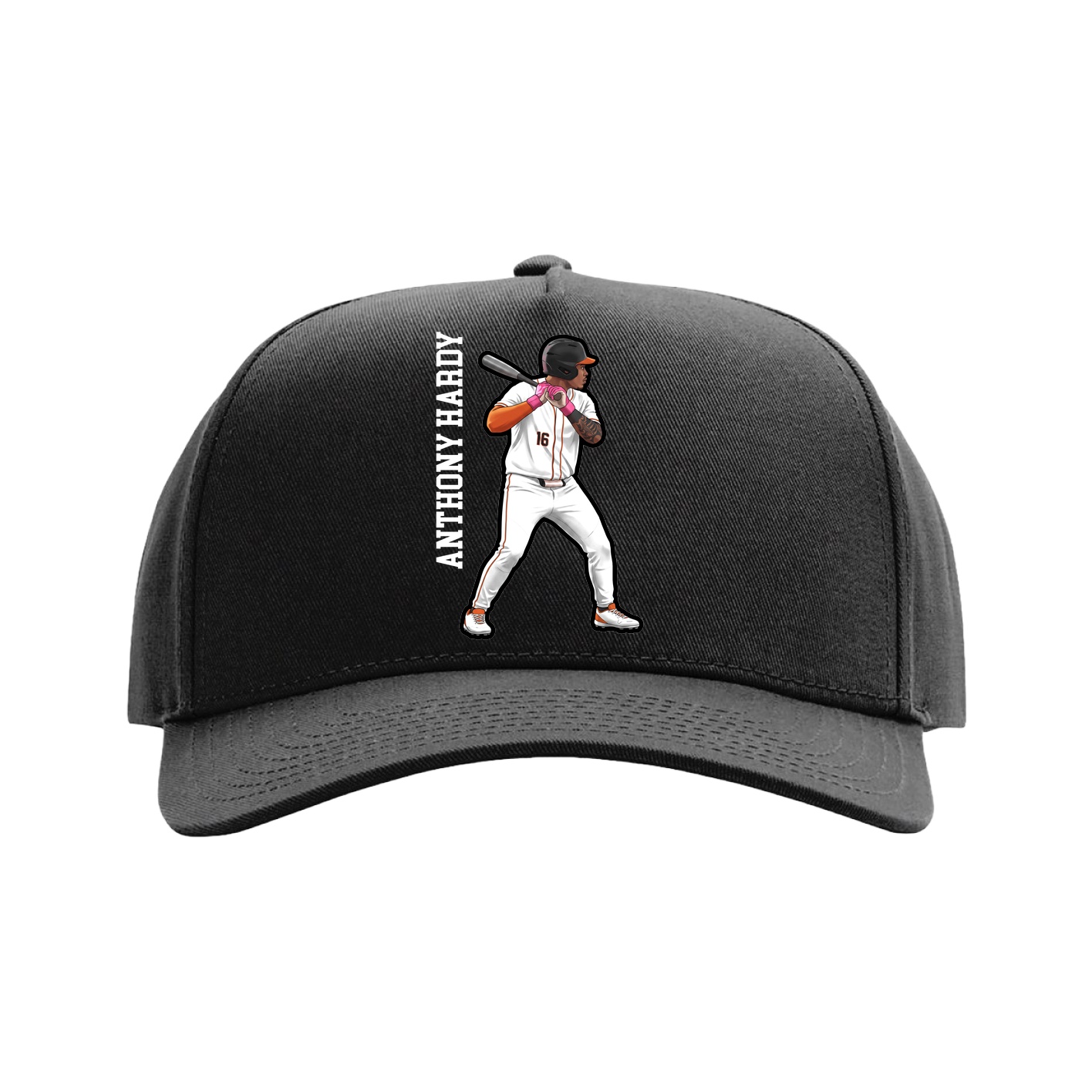 Full Fabric Five-Panel Champ Cap — Name Vertical in Black
