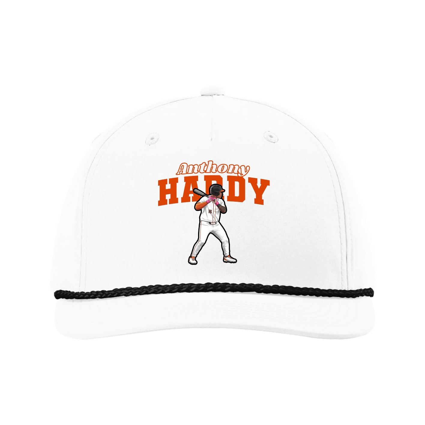 Five-Panel Classic Rope Cap — Name Arch in White