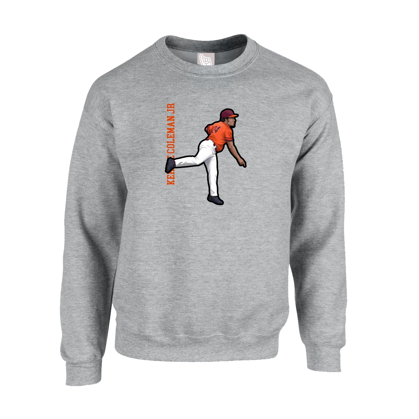 Fleece Crew — Name Vertical in Grey