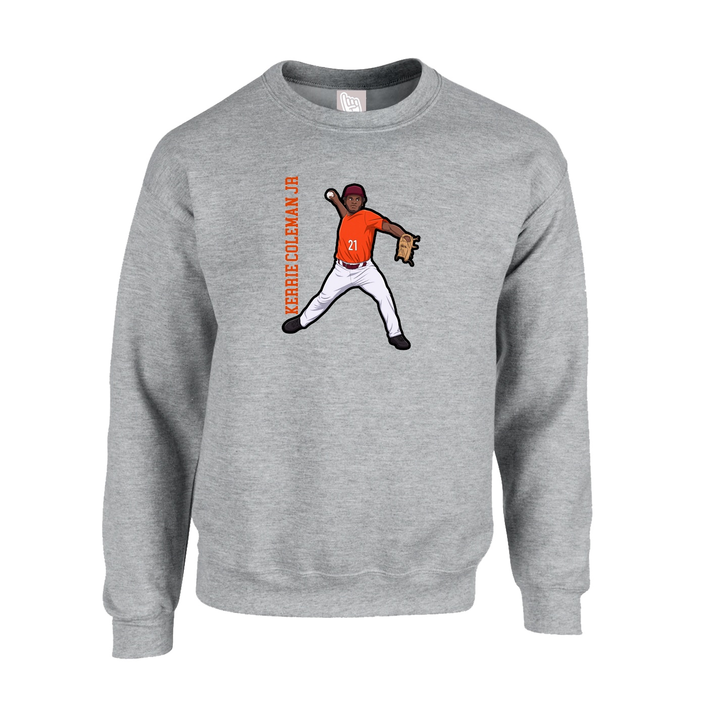 Fleece Crew — Name Vertical in Grey