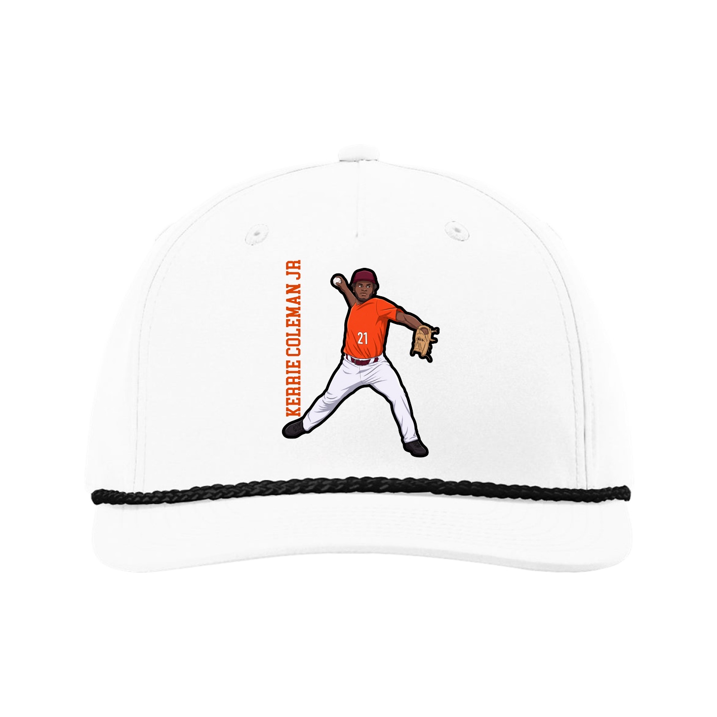 Five-Panel Classic Rope Cap — Name Vertical in White