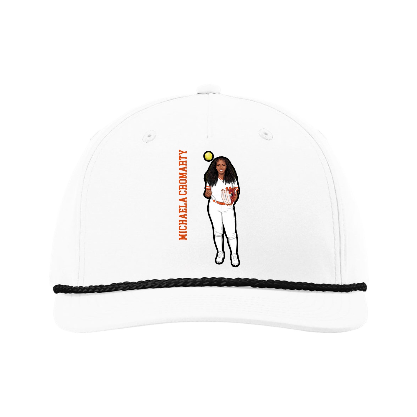 Five-Panel Classic Rope Cap — Name Vertical in White