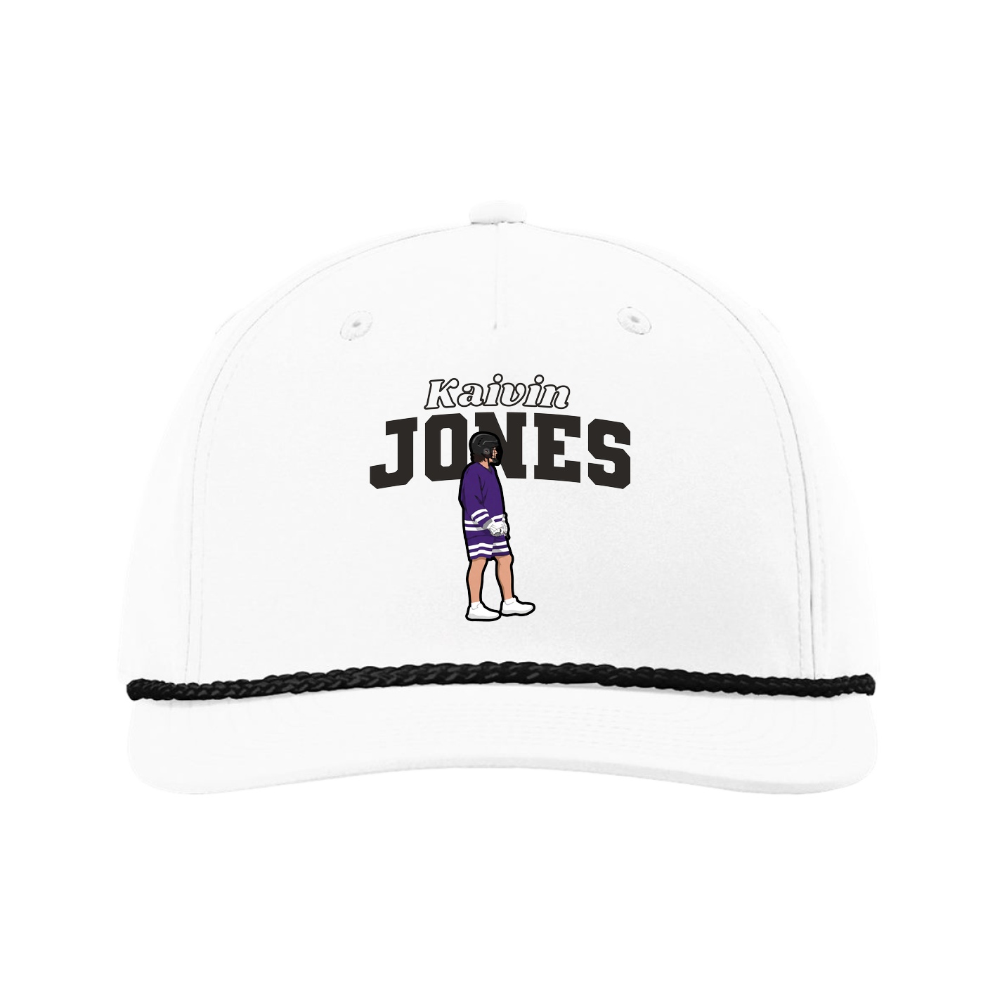 Five-Panel Classic Rope Cap — Name Arch in White