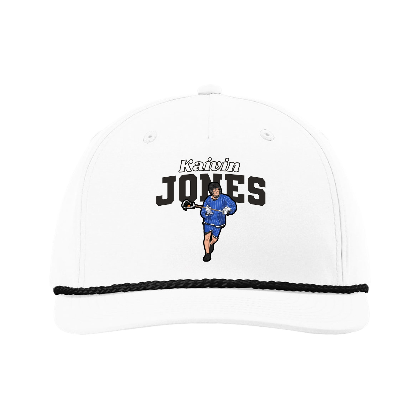 Five-Panel Classic Rope Cap — Name Arch in White