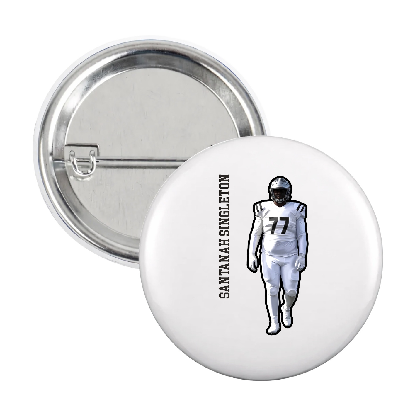Game Day Button — Name Vertical in White