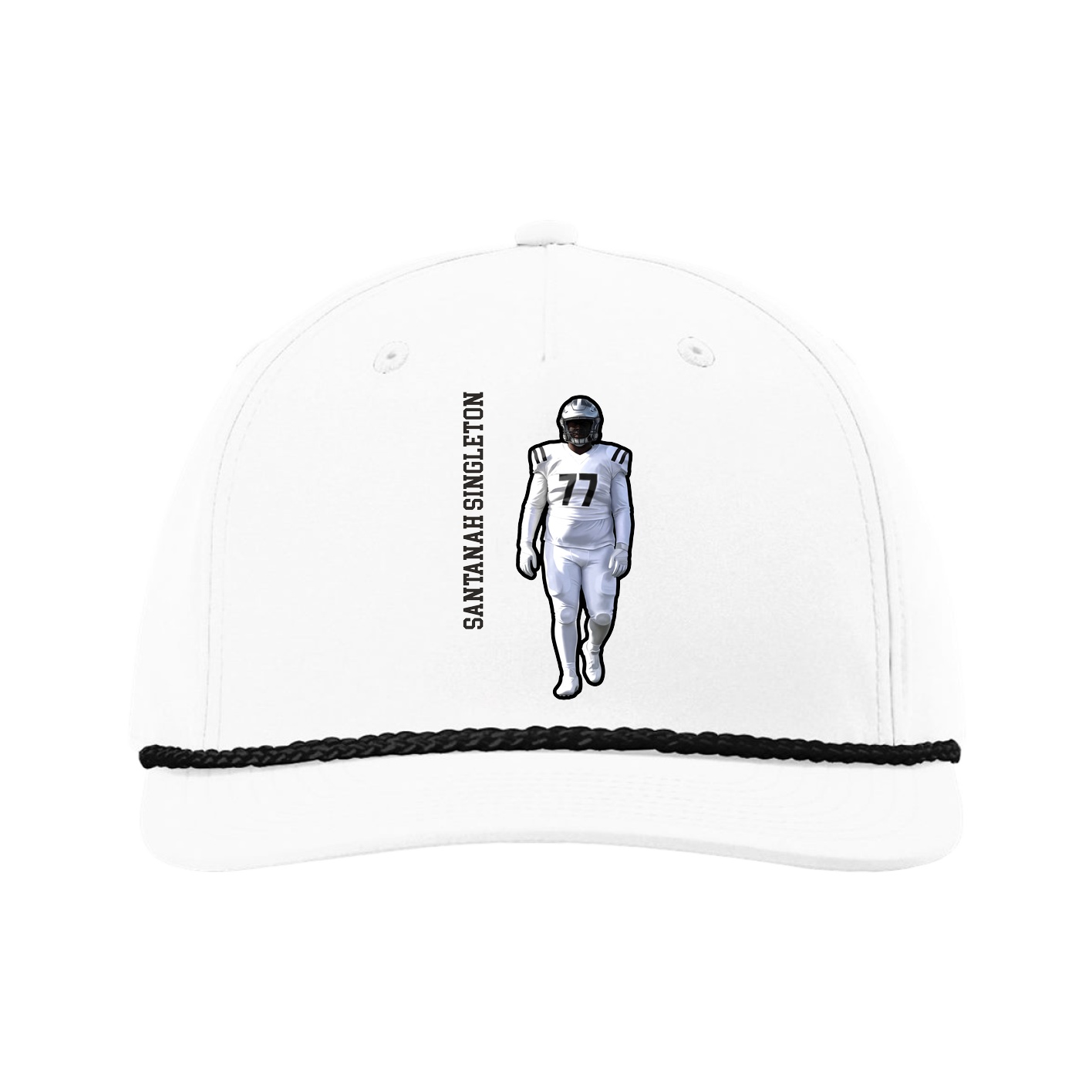 Five-Panel Classic Rope Cap — Name Vertical in White