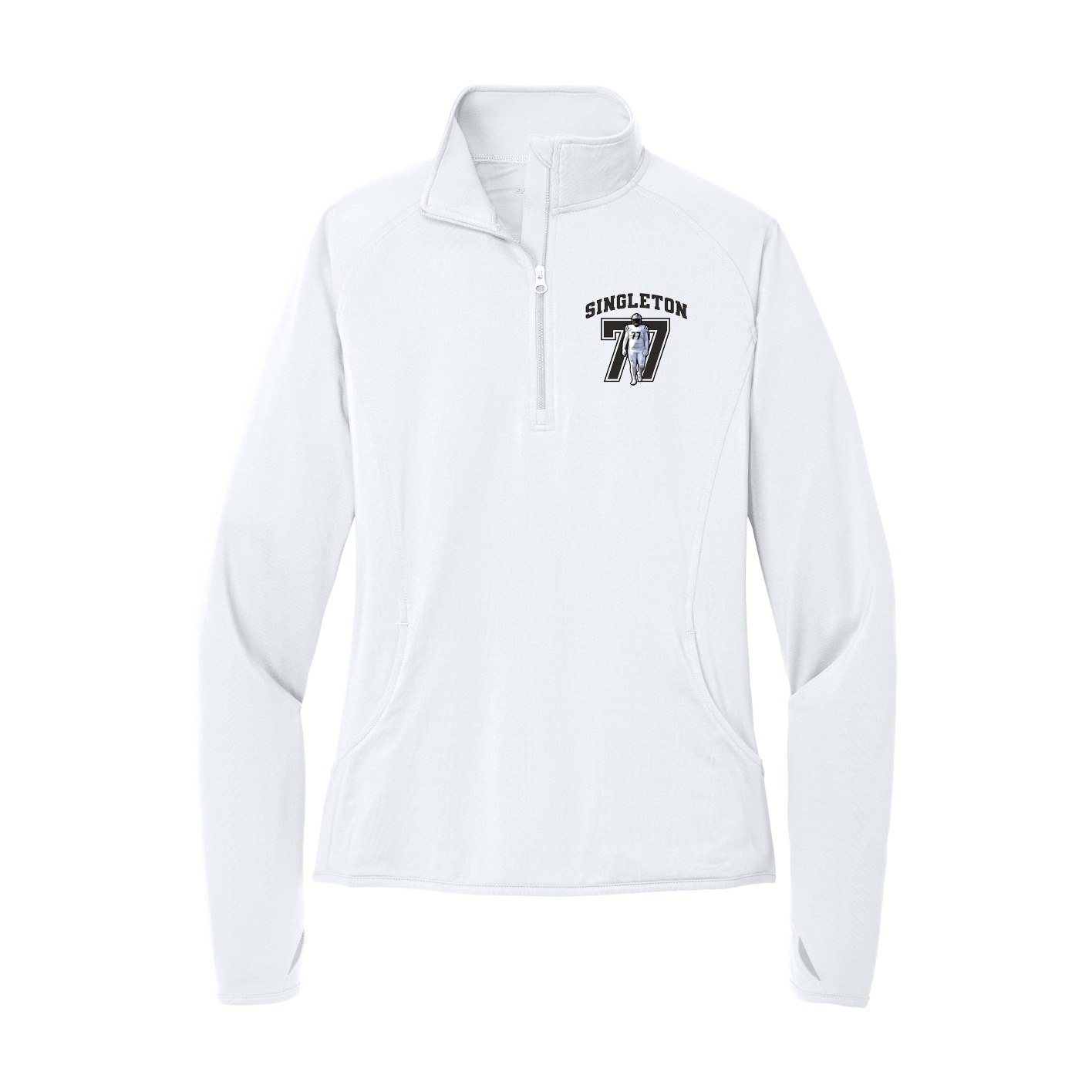 Women's Q-Zip Pullover — Number in White