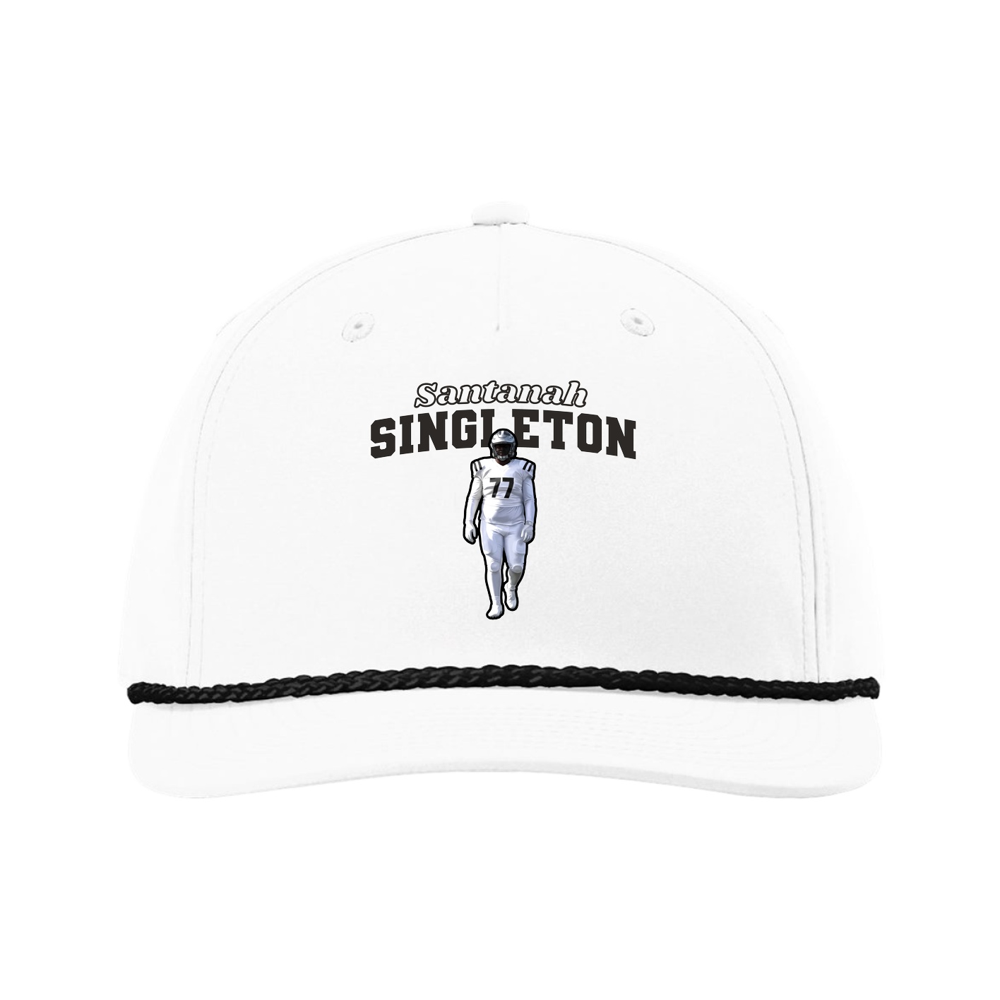 Five-Panel Classic Rope Cap — Name Arch in White