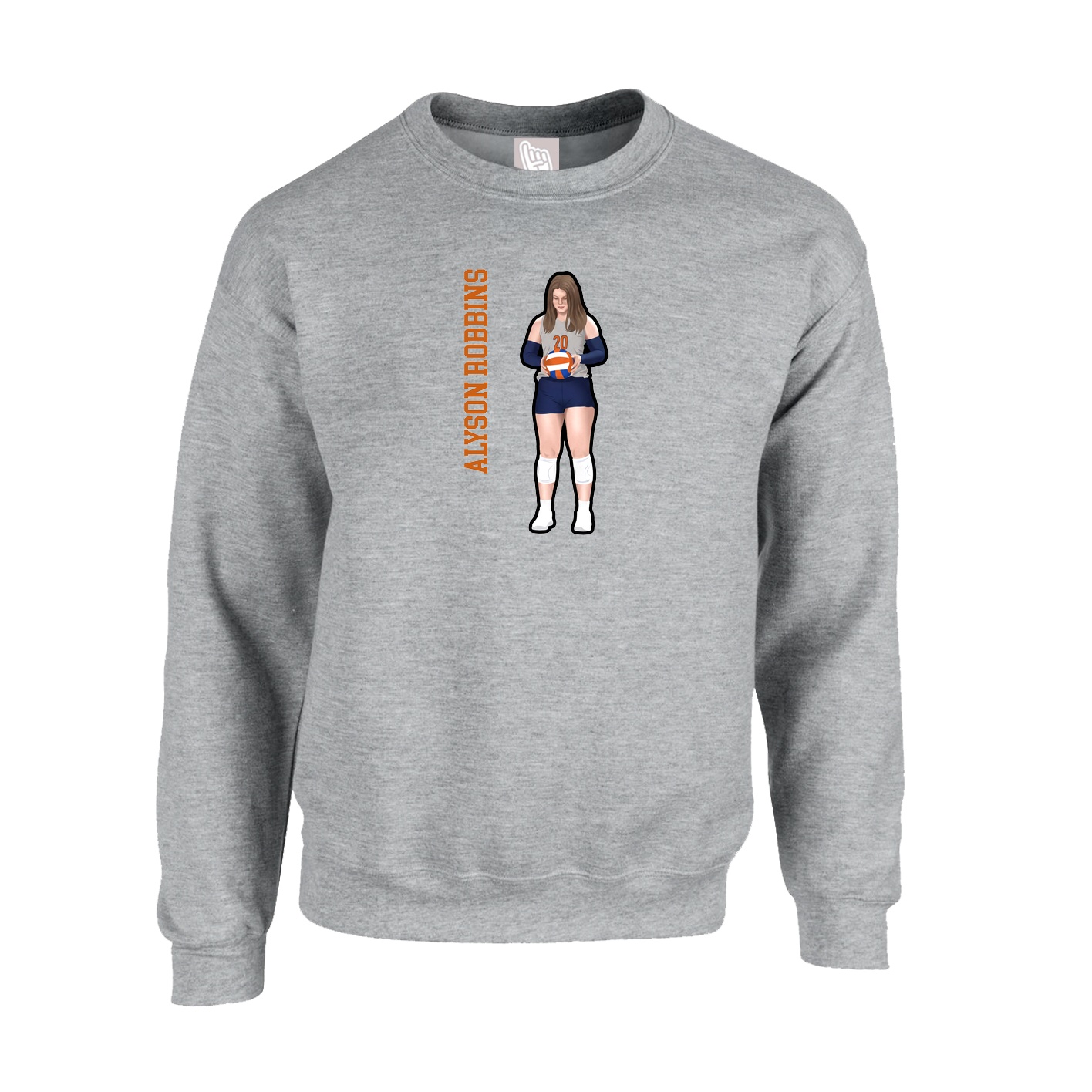 Fleece Crew — Name Vertical in Grey