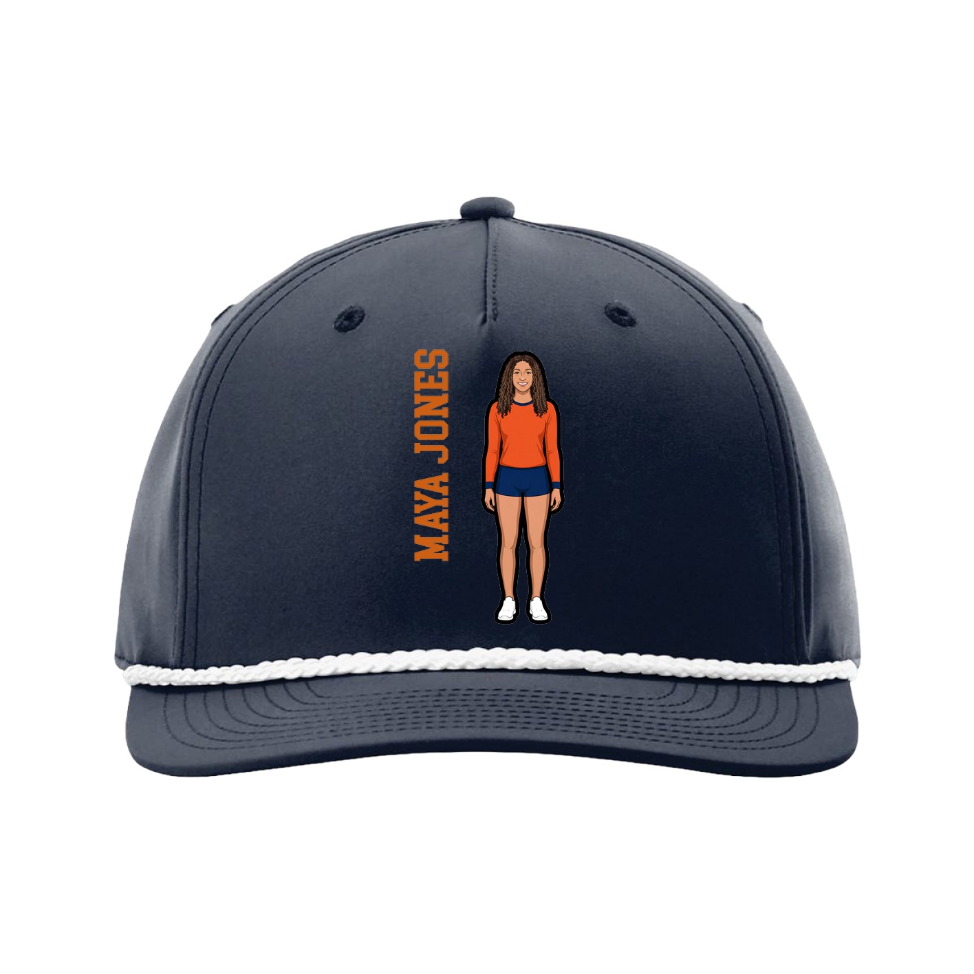 Five-Panel Classic Rope Cap — Name Vertical in Navy