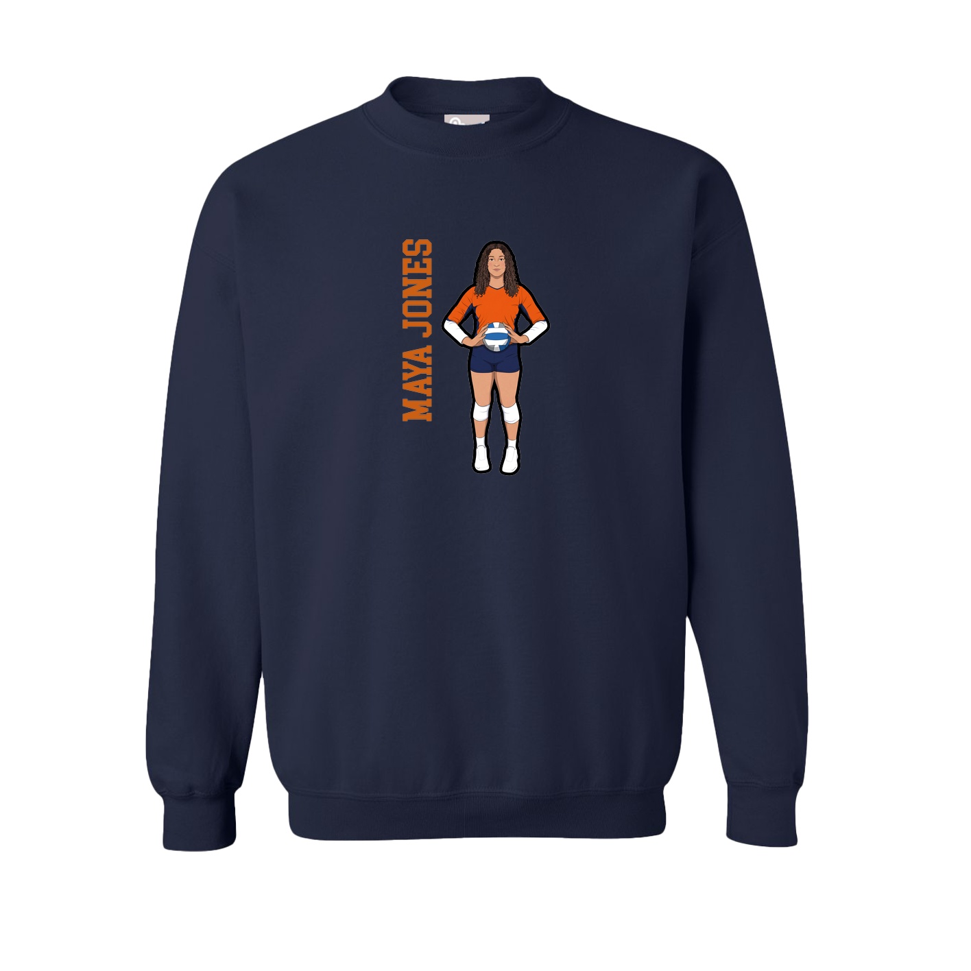 Fleece Crew — Name Vertical in Navy