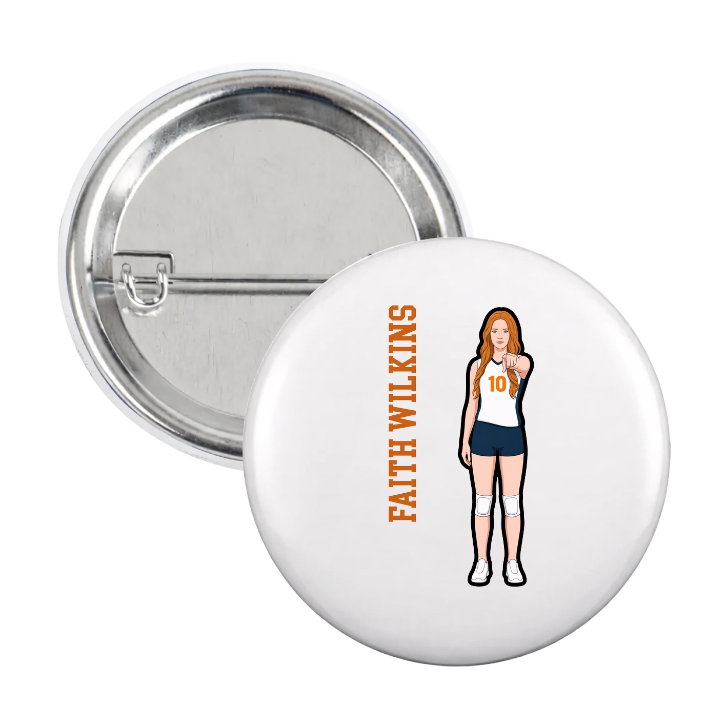 Game Day Button — Name Vertical in White