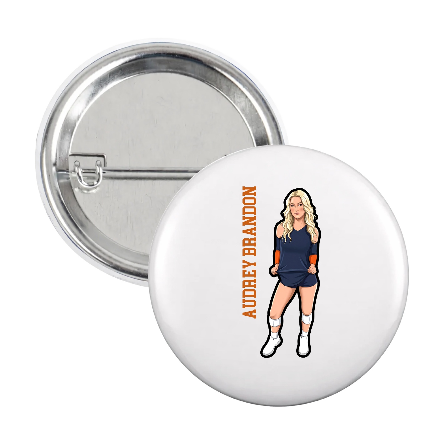 Game Day Button — Name Vertical in White