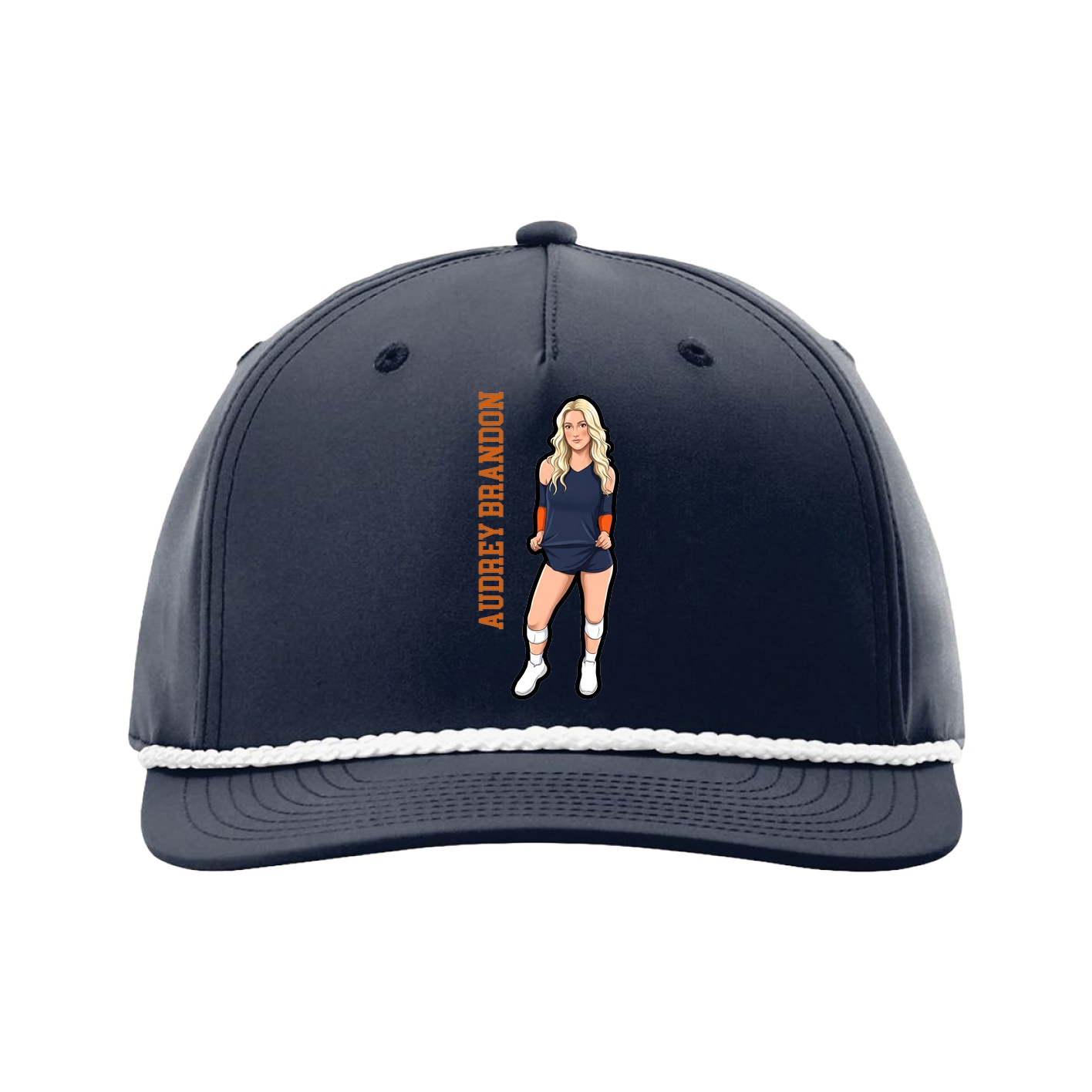 Five-Panel Classic Rope Cap — Name Vertical in Navy
