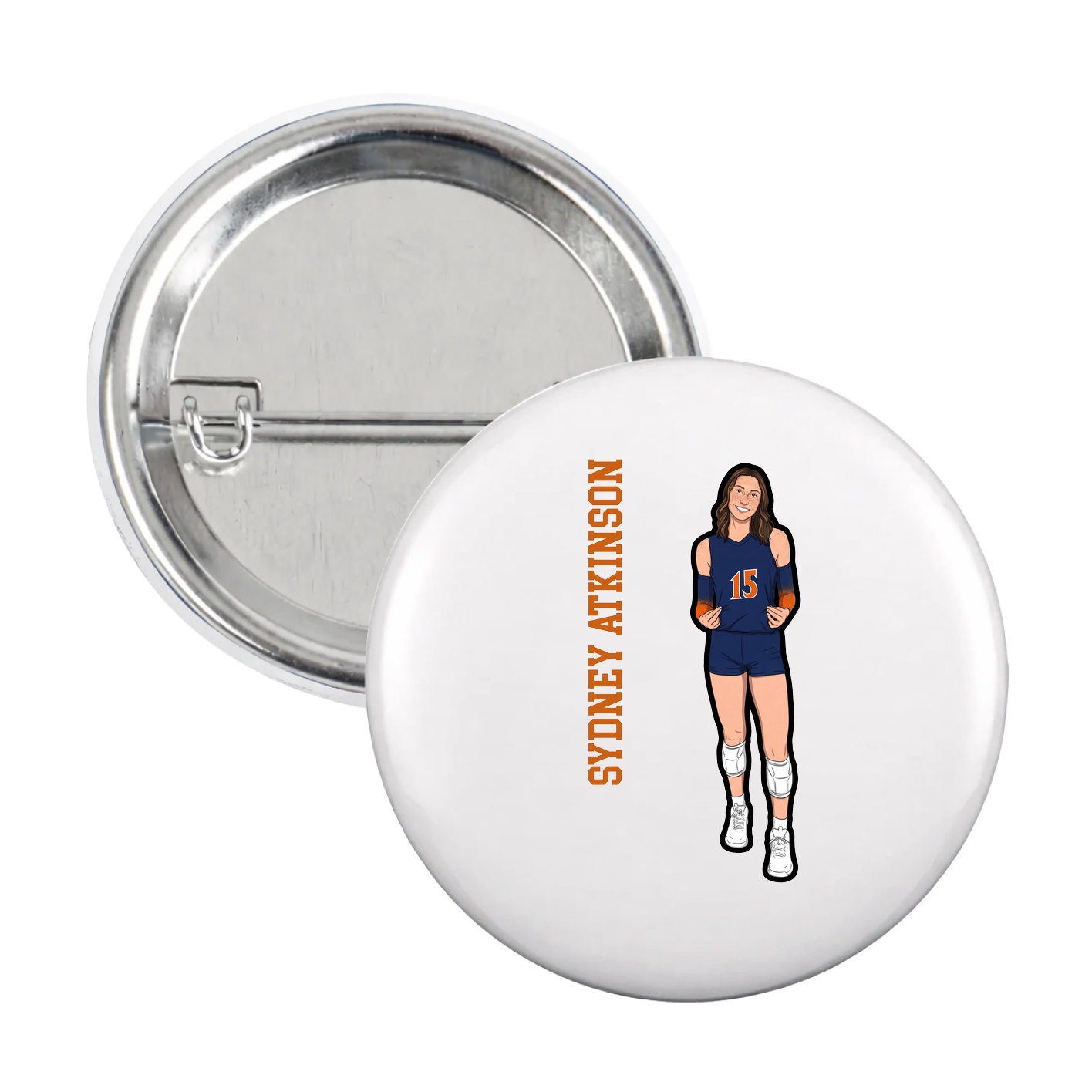 Game Day Button — Name Vertical in White