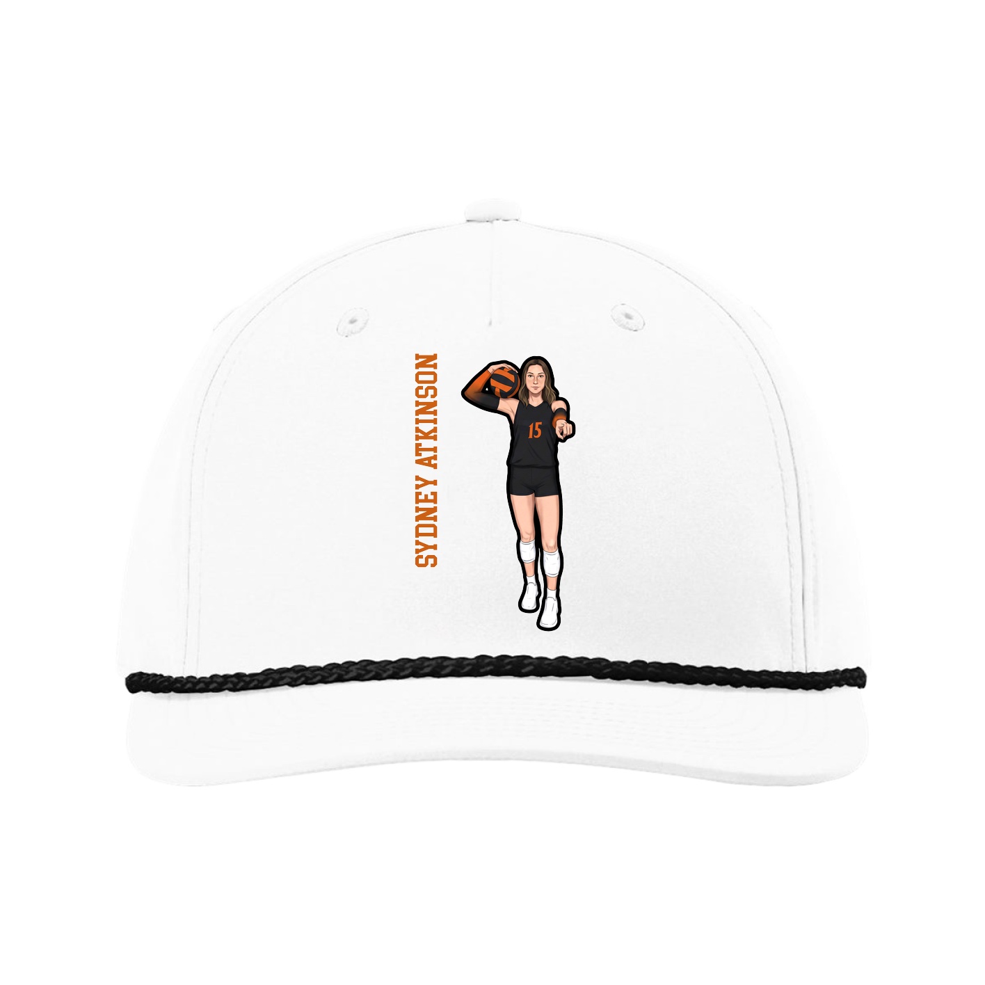 Five-Panel Classic Rope Cap — Name Vertical in White