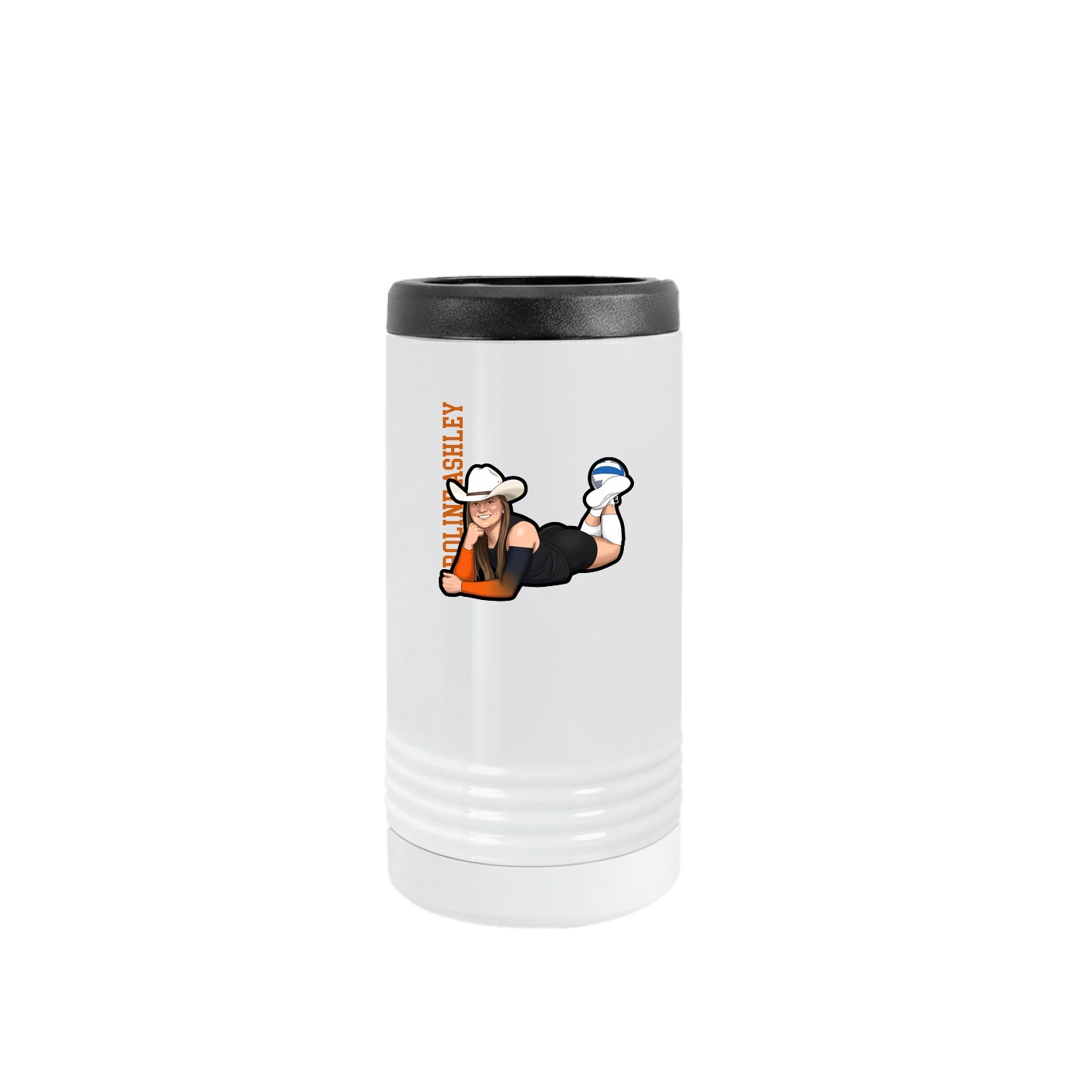 Slim Beverage Holder — Name Vertical in White