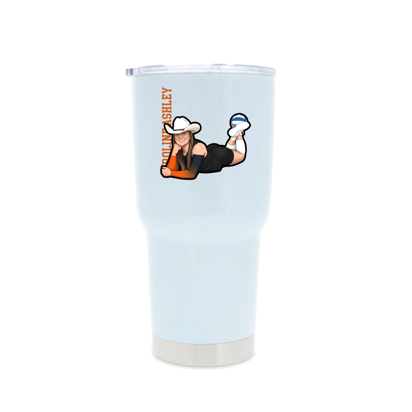 30oz Stainless Steel Tumbler — Name Vertical in White