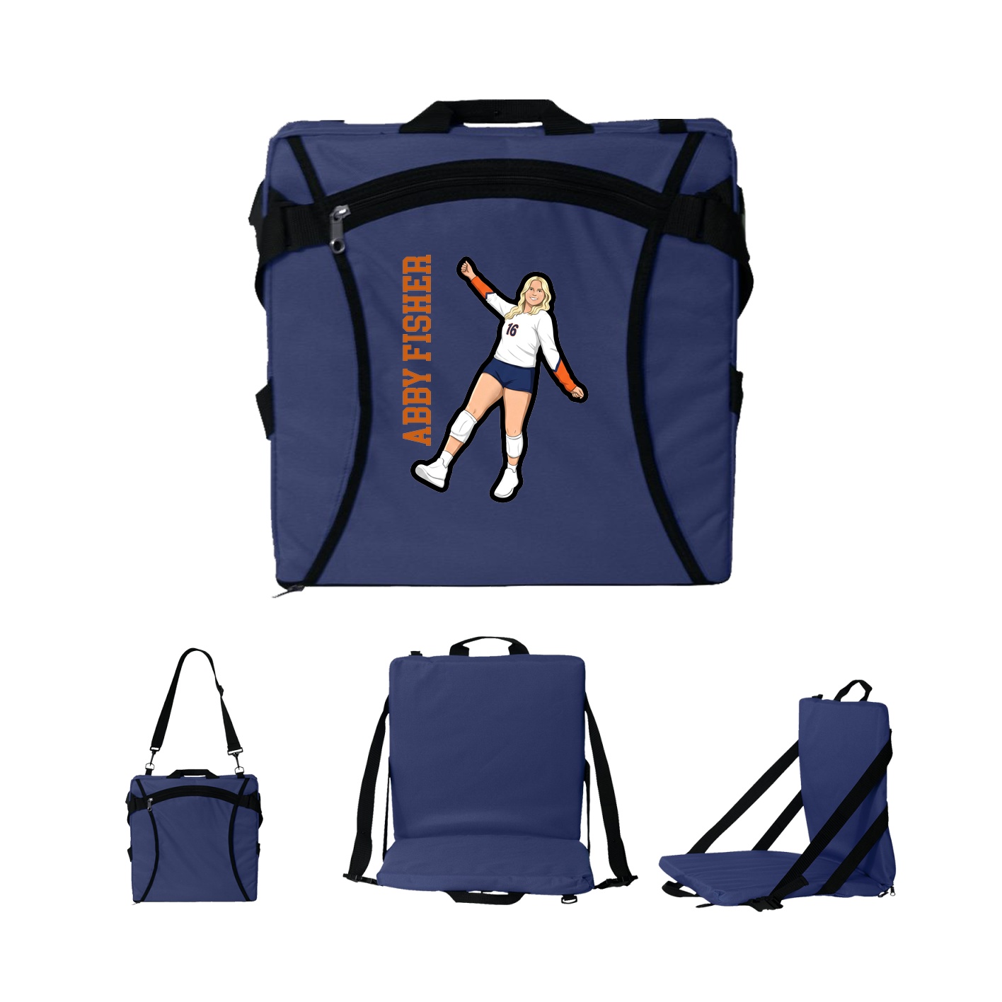 Folding Stadium Seat — Name Vertical in Navy