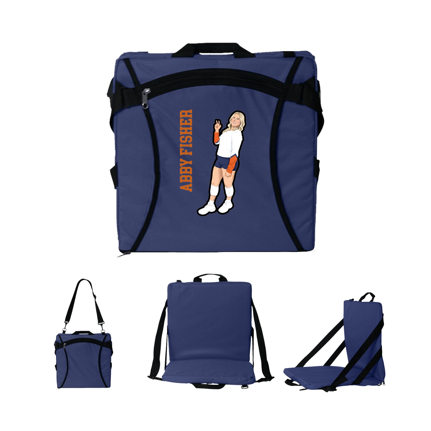 Folding Stadium Seat — Name Vertical in Navy