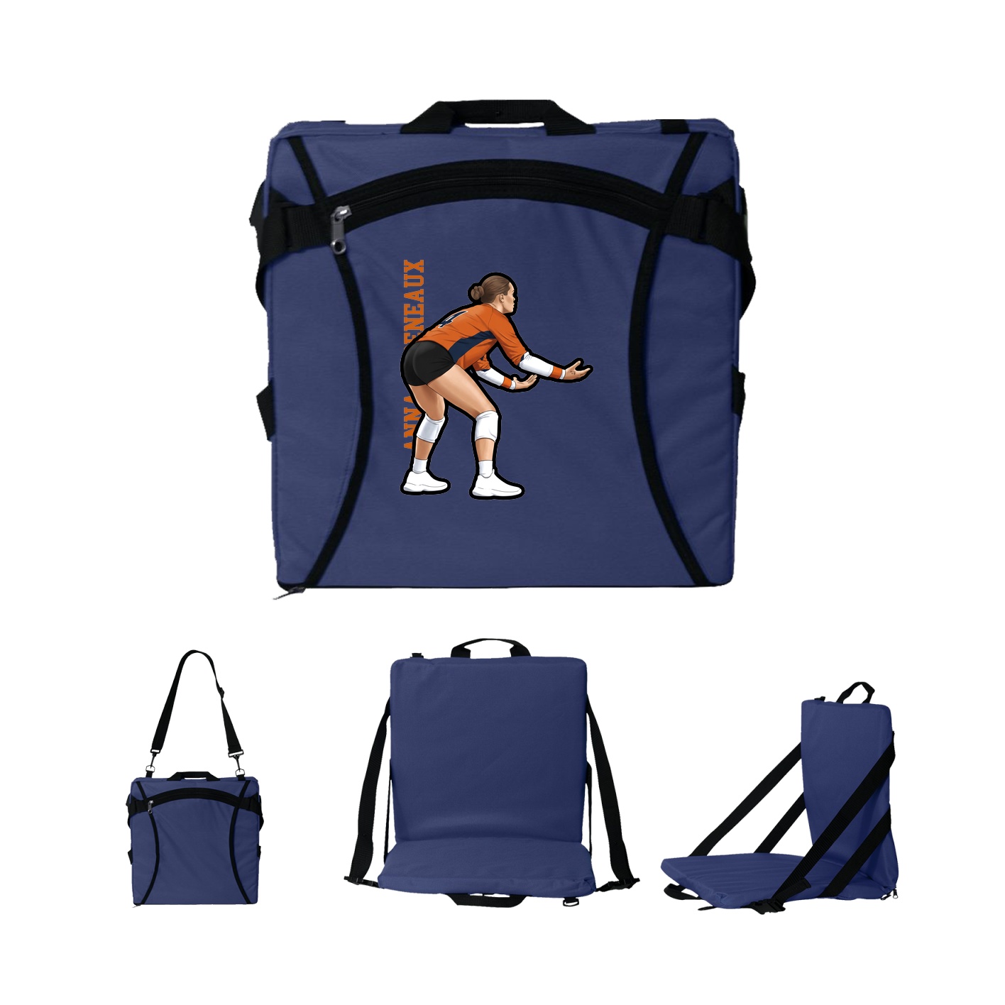 Folding Stadium Seat — Name Vertical in Navy
