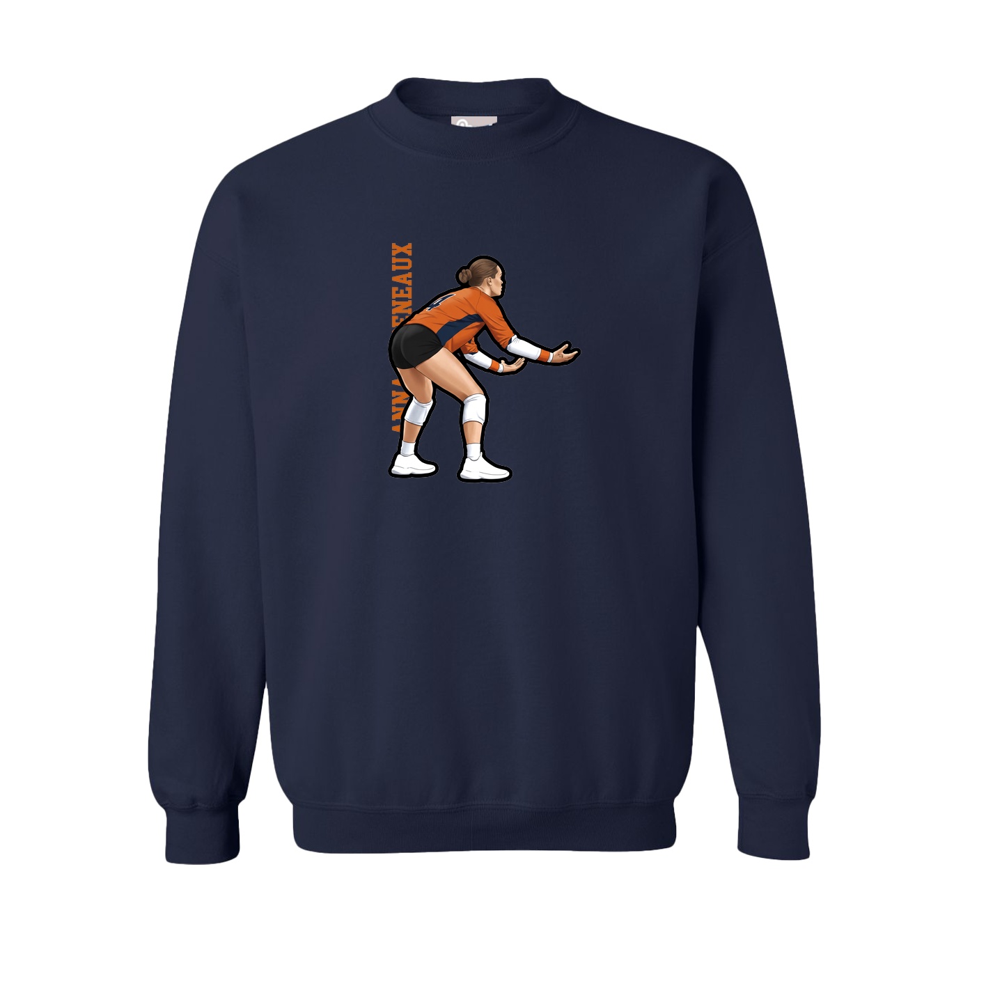 Fleece Crew — Name Vertical in Navy