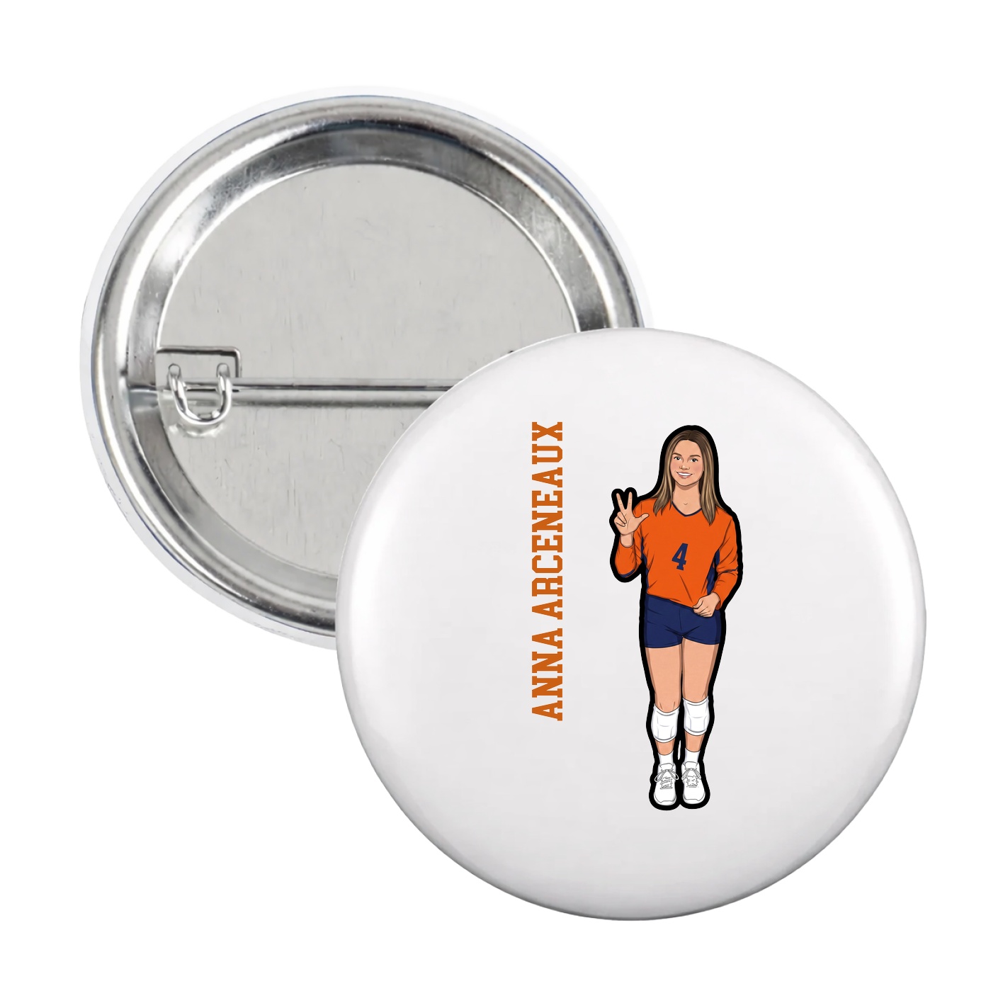 Game Day Button — Name Vertical in White