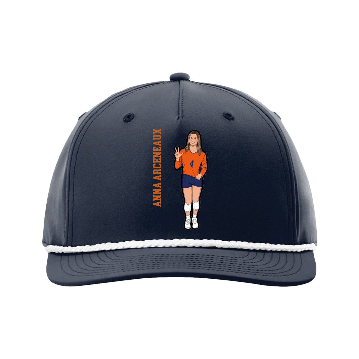 Five-Panel Classic Rope Cap — Name Vertical in Navy