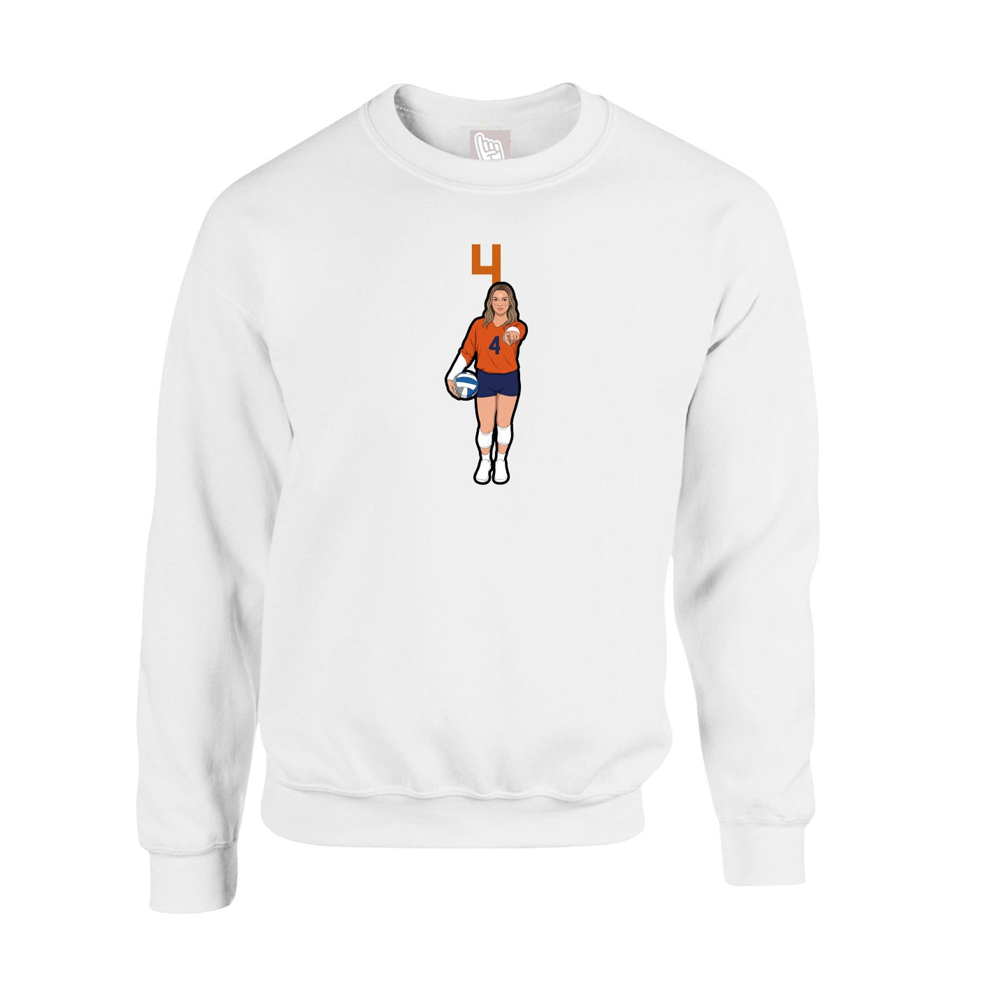Fleece Crew — Number Top in White